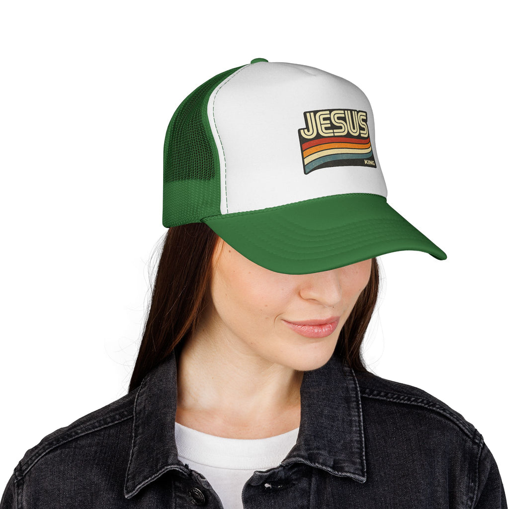 Jesus King Trucker Hat - Retro Rainbow Christian Cap