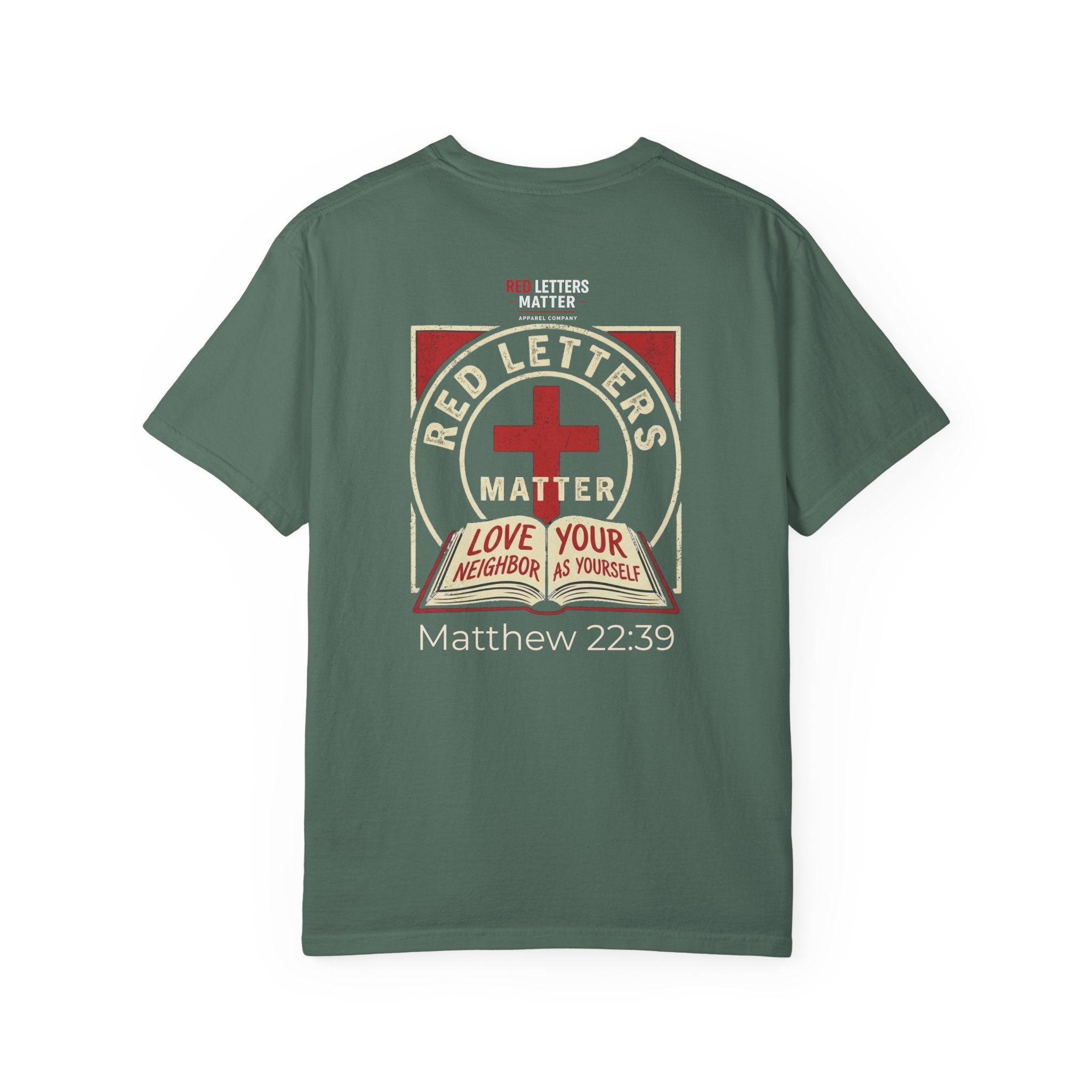 Unisex - Red Letters Matter T‑Shirt — Matthew 22:39 Christian Faith - Comfort Colors Tee