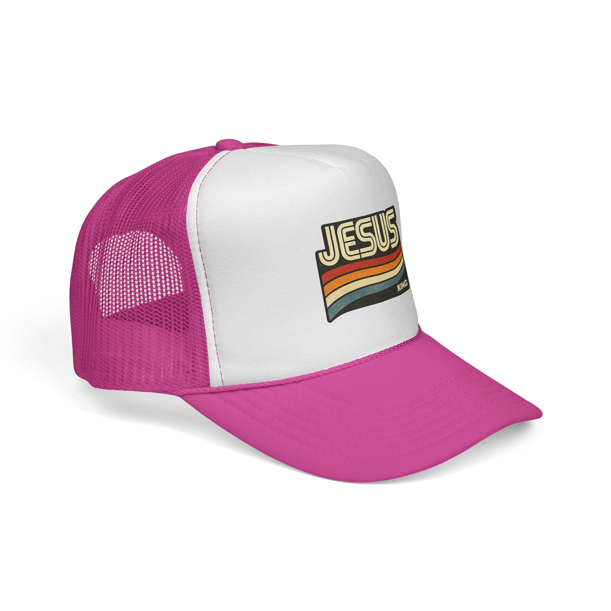 Jesus King Trucker Hat - Retro Rainbow Christian Cap
