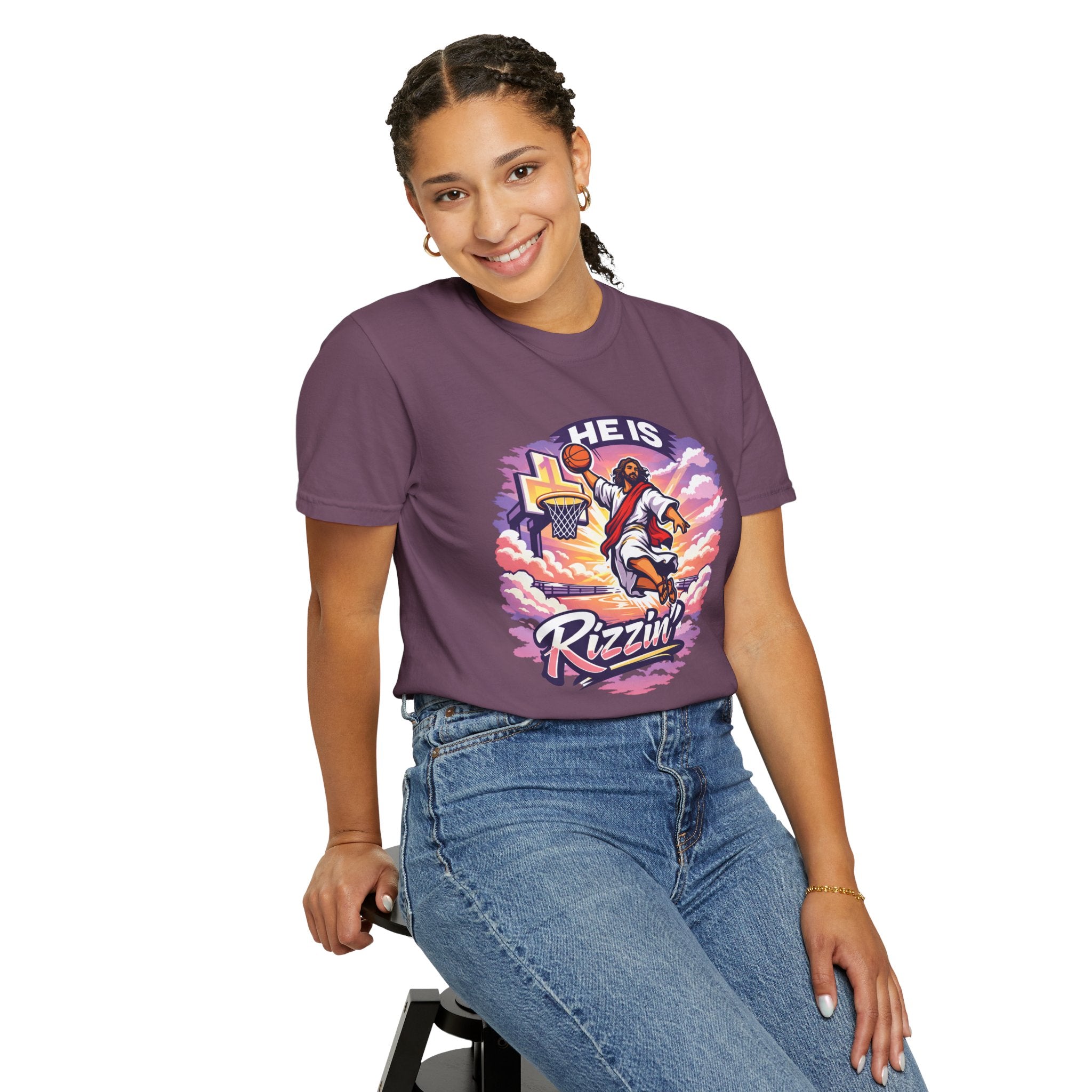 Christian Basketball — "He Is Rizzin'" Resurrection (Easter) -Unisex Comfort Colors