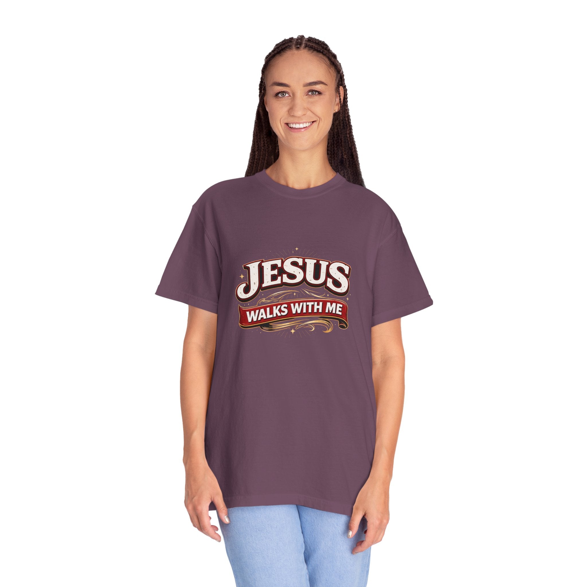 Unisex - Jesus Walks With Me T-Shirt — (Matthew 28:20) - Comfort Colors