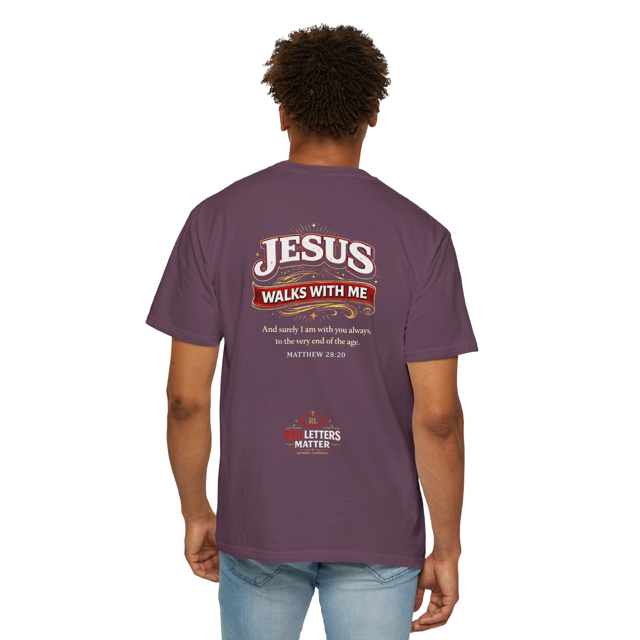 Unisex - Jesus Walks With Me T-Shirt — (Matthew 28:20) - Comfort Colors