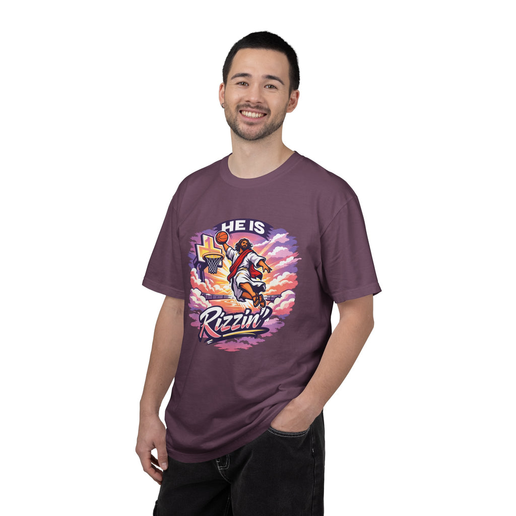 Christian Basketball — "He Is Rizzin'" Resurrection (Easter) -Unisex Comfort Colors