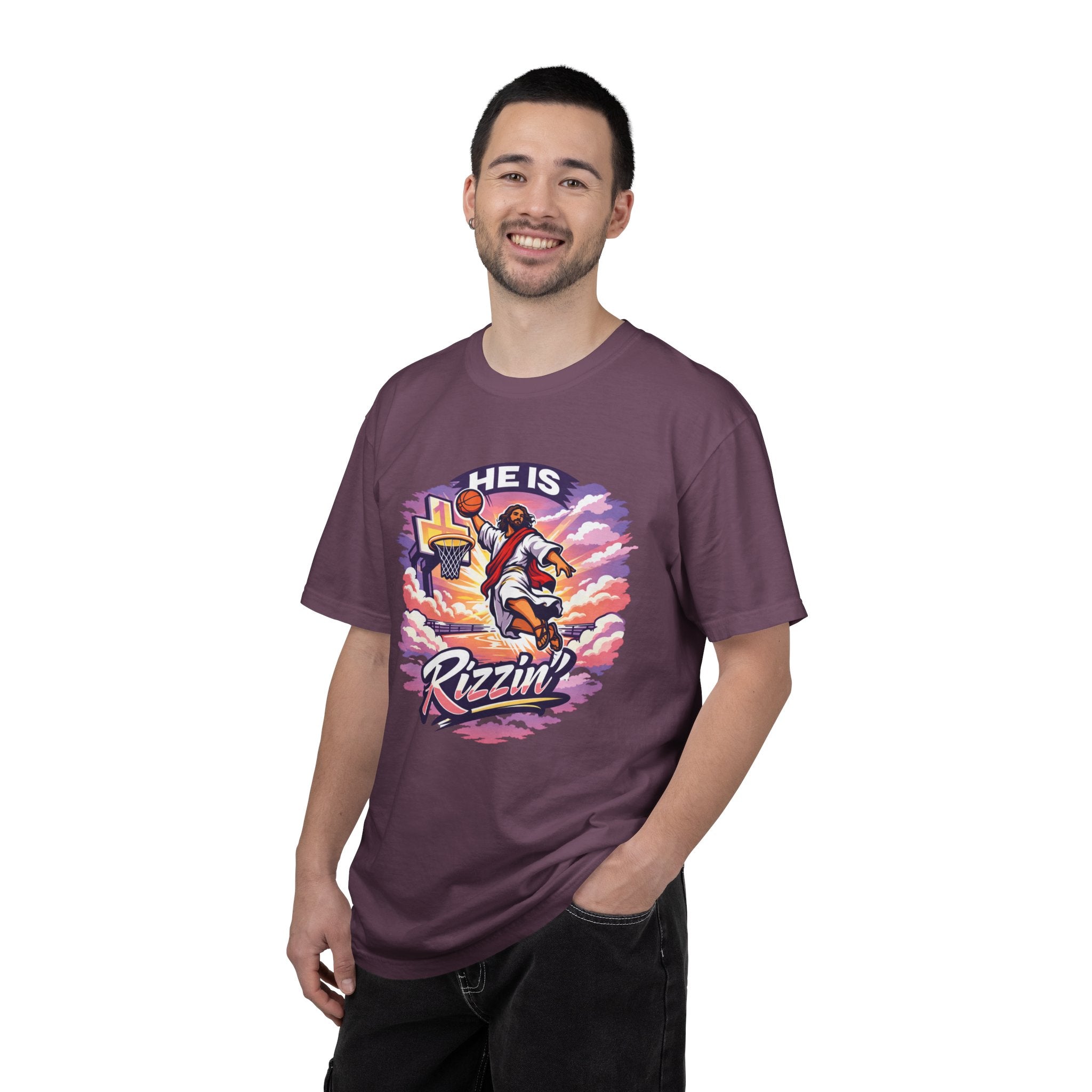 Christian Basketball — "He Is Rizzin'" Resurrection (Easter) -Unisex Comfort Colors