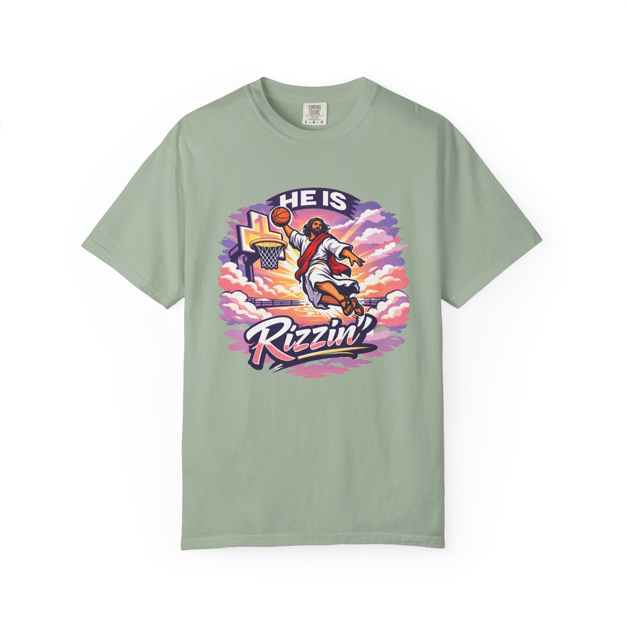 Christian Basketball — "He Is Rizzin'" Resurrection (Easter) -Unisex Comfort Colors