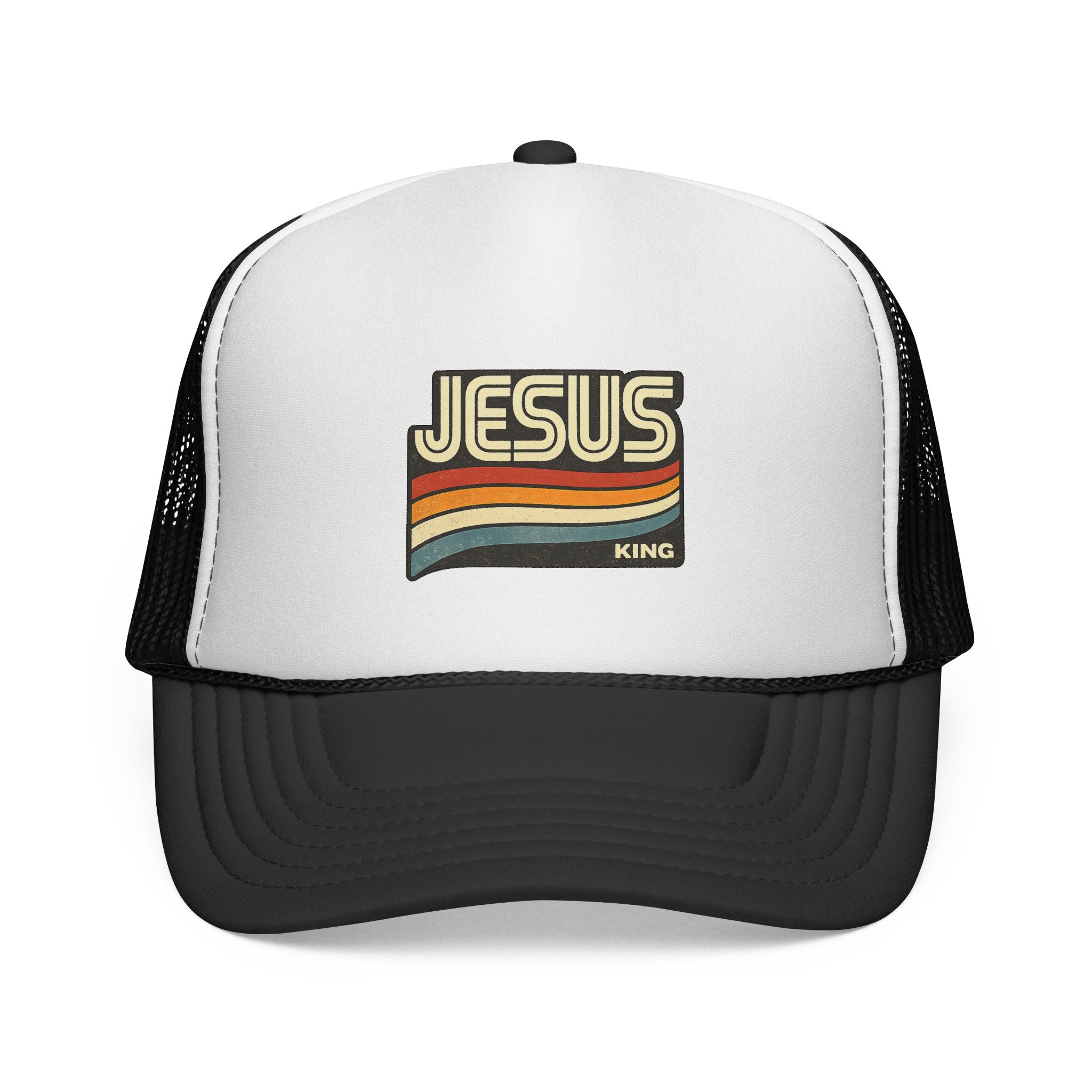 Jesus King Trucker Hat - Retro Rainbow Christian Cap