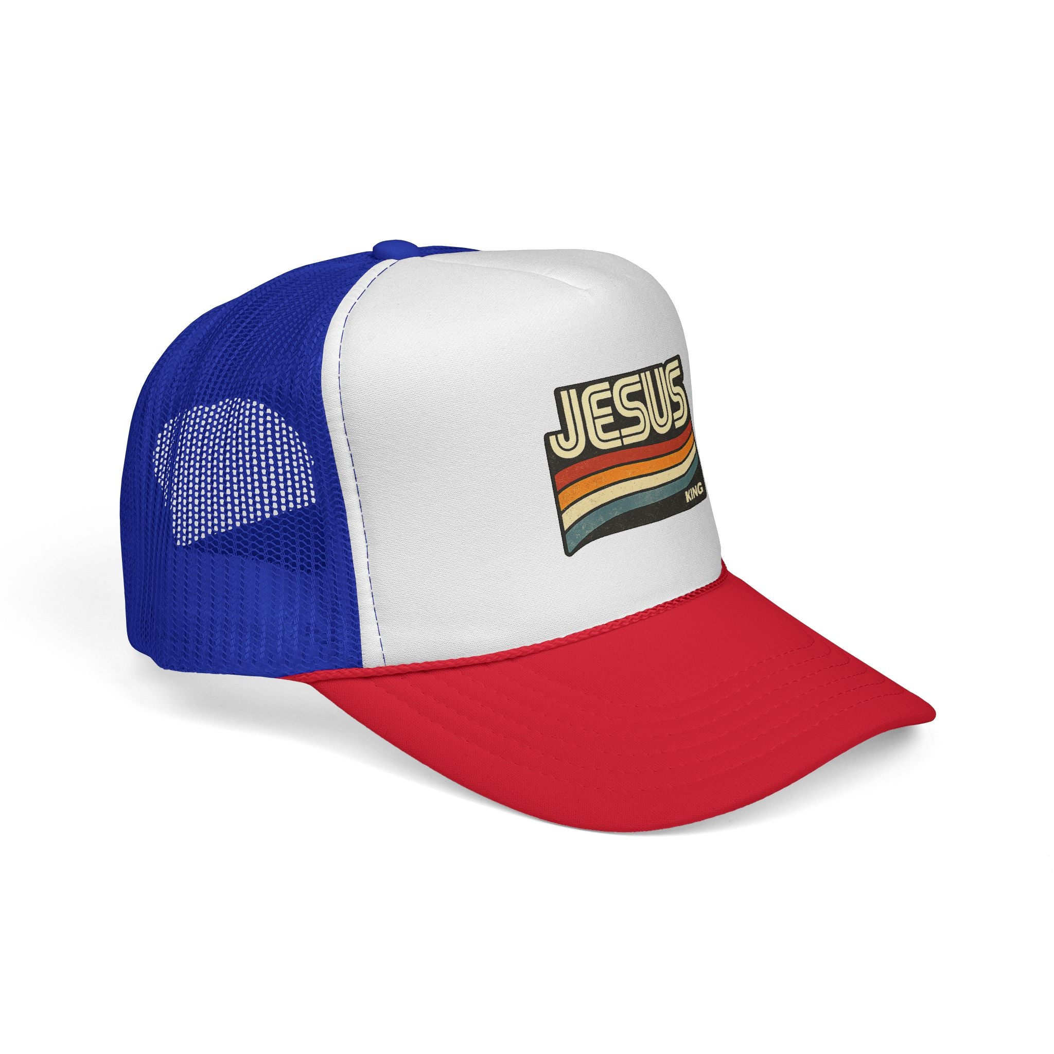 Jesus King Trucker Hat - Retro Rainbow Christian Cap