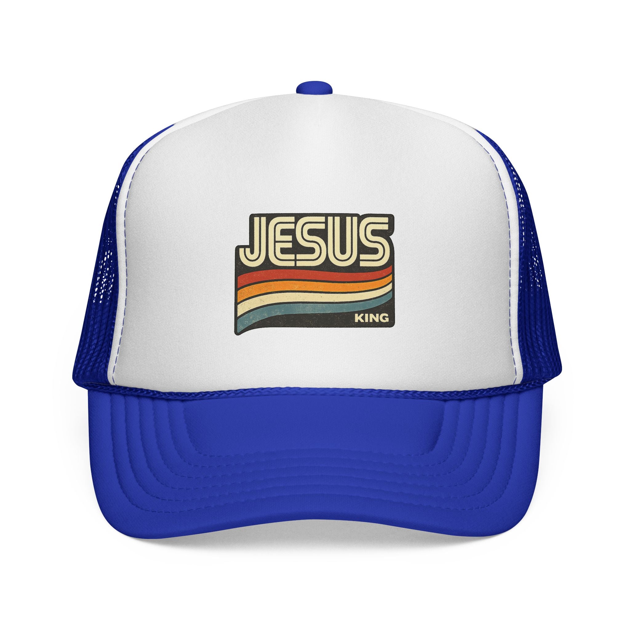 Jesus King Trucker Hat - Retro Rainbow Christian Cap