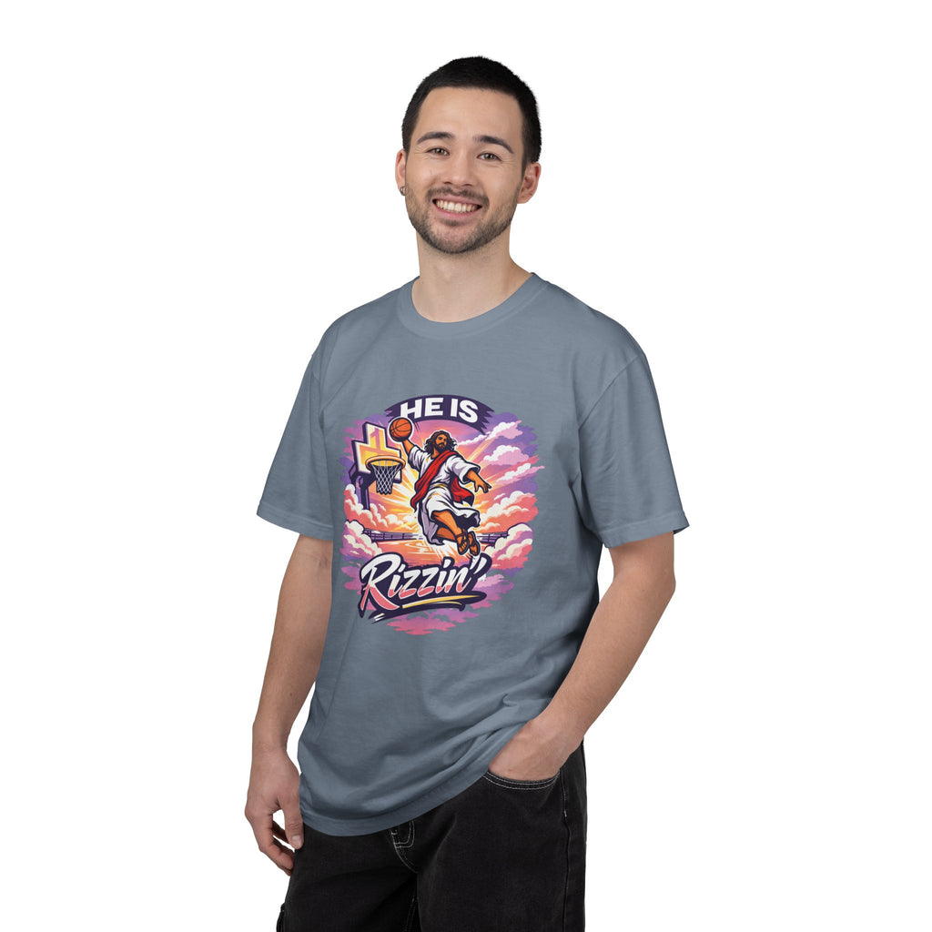 Christian Basketball — "He Is Rizzin'" Resurrection (Easter) -Unisex Comfort Colors