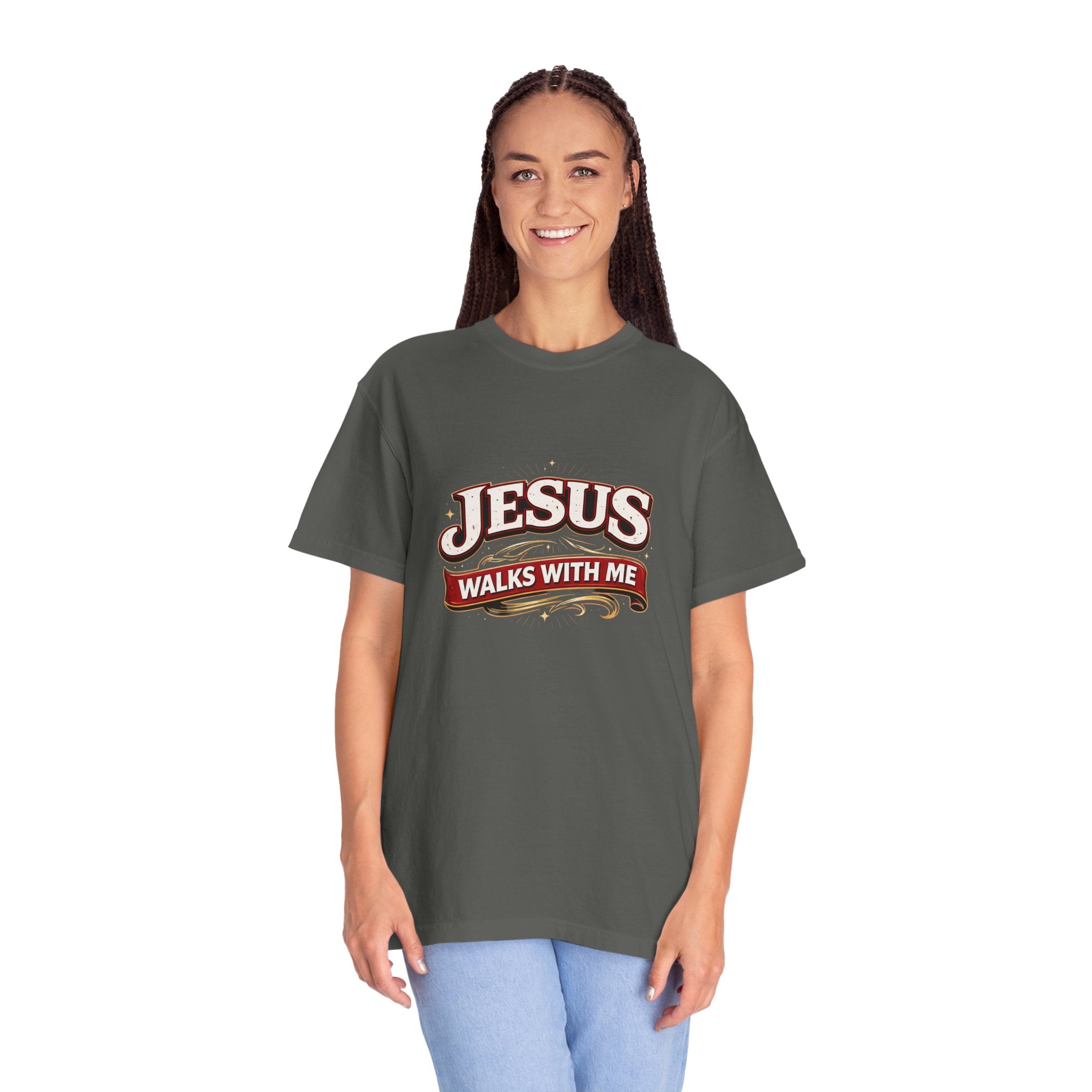 Unisex - Jesus Walks With Me T-Shirt — (Matthew 28:20) - Comfort Colors