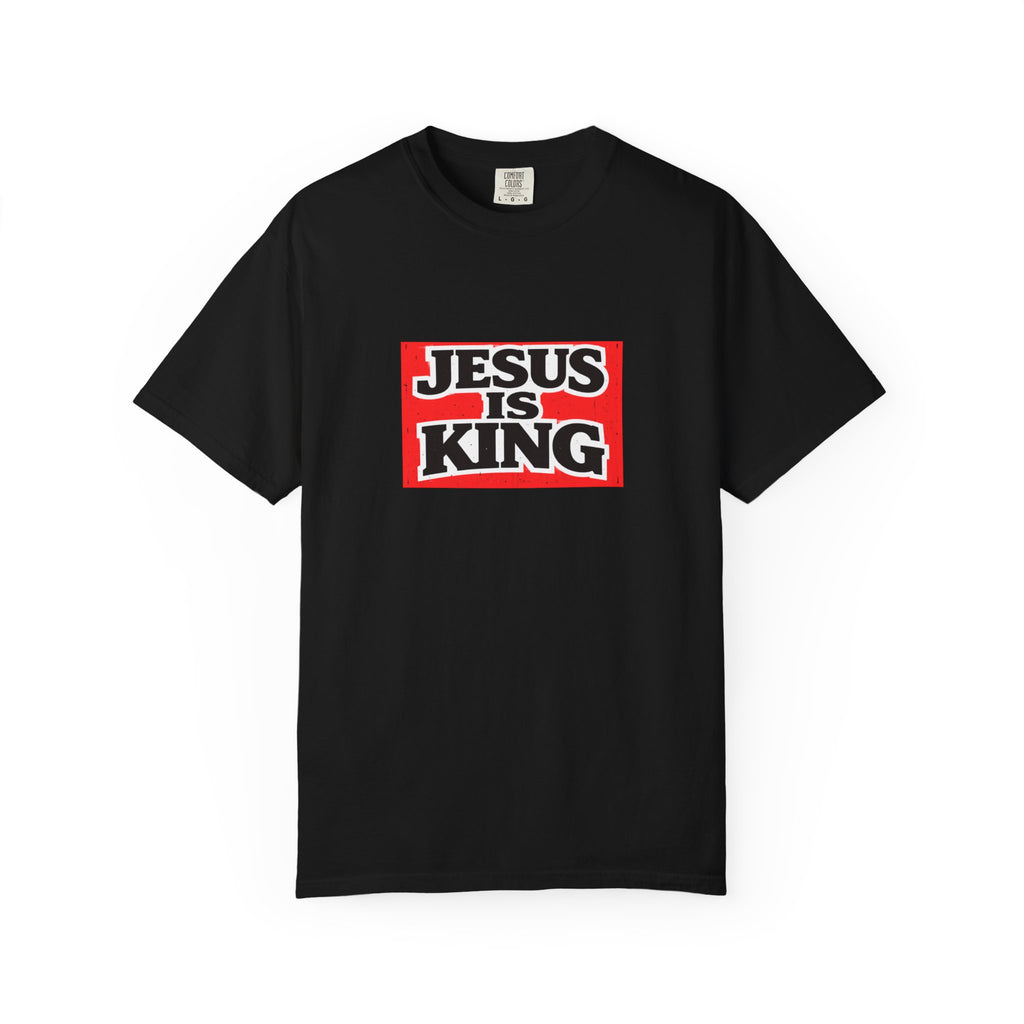 Unisex - Jesus Is King Red Block T-Shirt — 2 Timothy 4:7 Comfort Colors