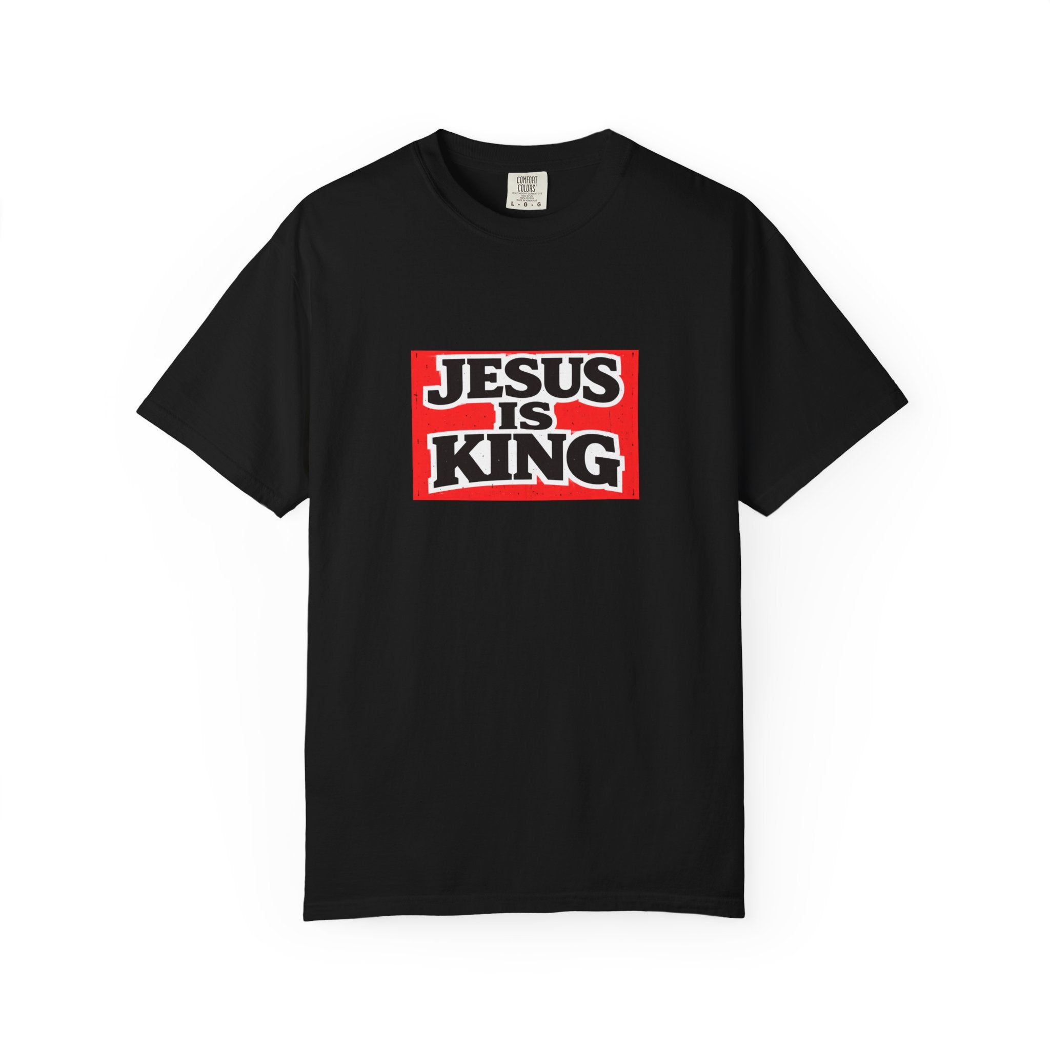 Unisex - Jesus Is King Red Block T-Shirt — 2 Timothy 4:7 Comfort Colors