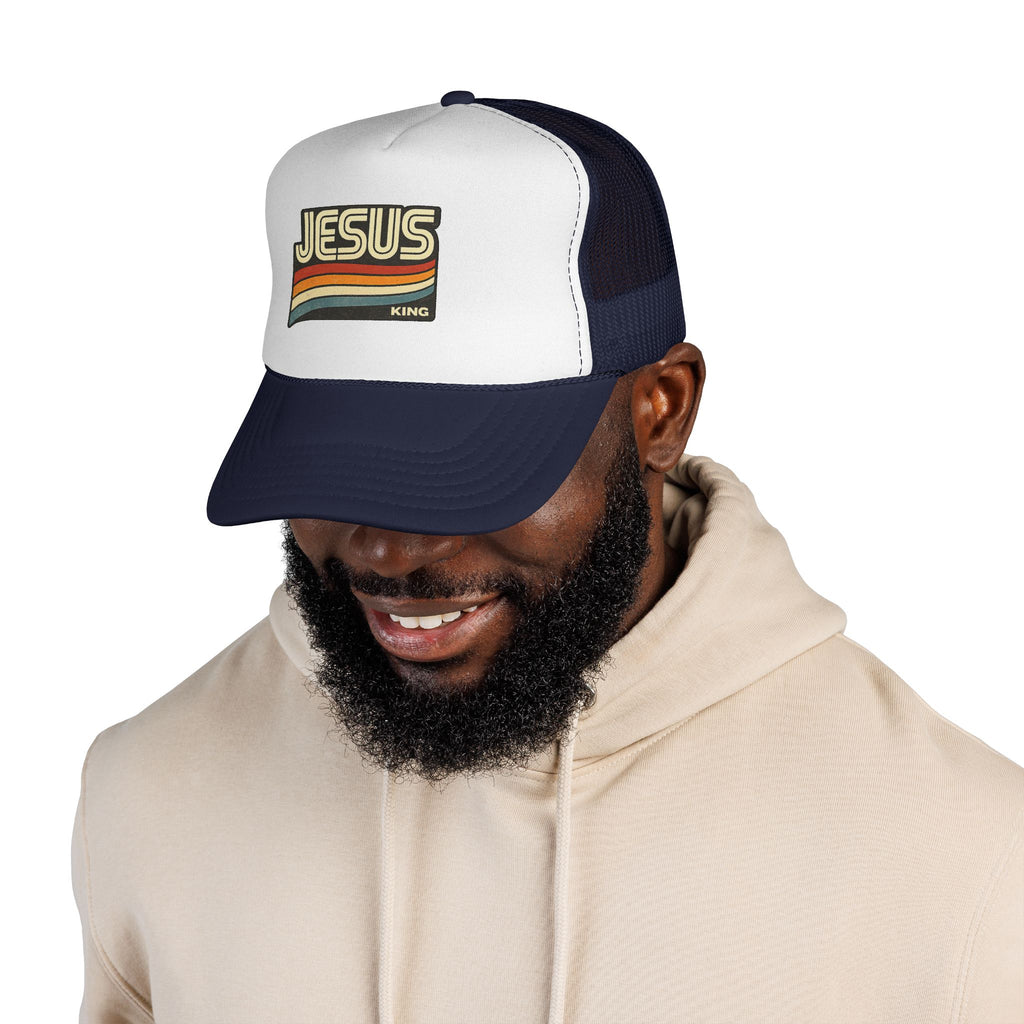 Jesus King Trucker Hat - Retro Rainbow Christian Cap