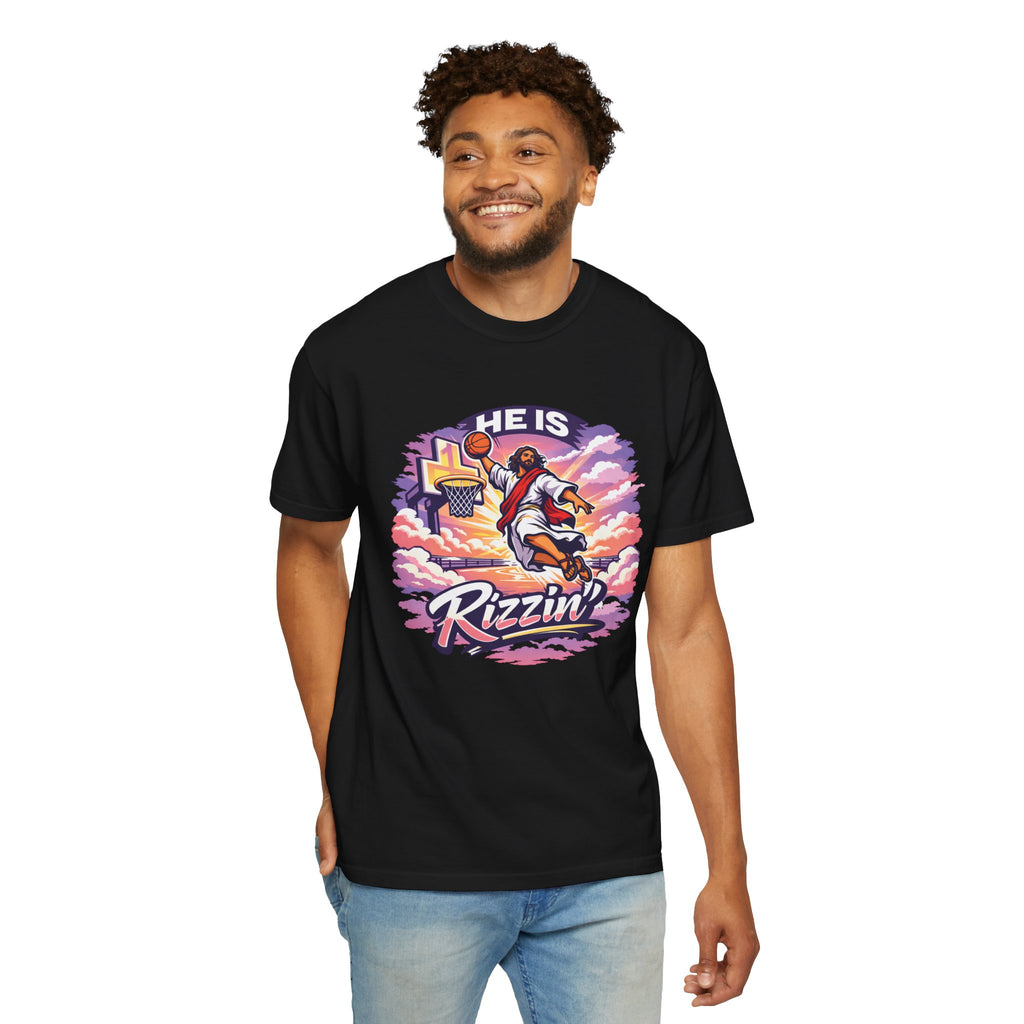 Christian Basketball — "He Is Rizzin'" Resurrection (Easter) -Unisex Comfort Colors