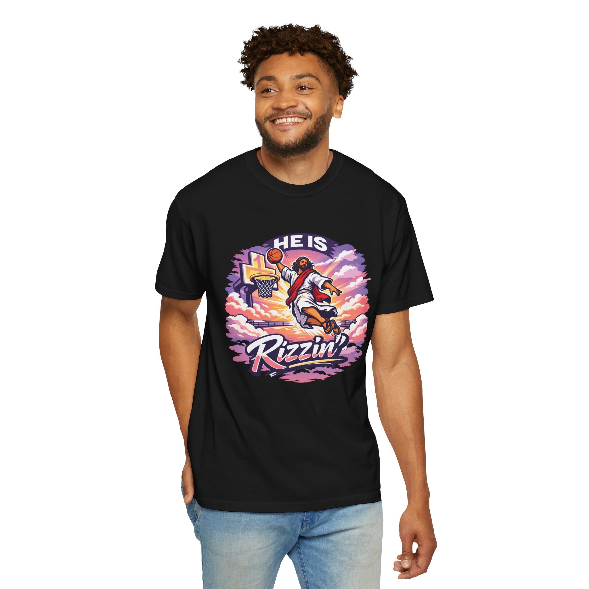 Christian Basketball — "He Is Rizzin'" Resurrection (Easter) -Unisex Comfort Colors