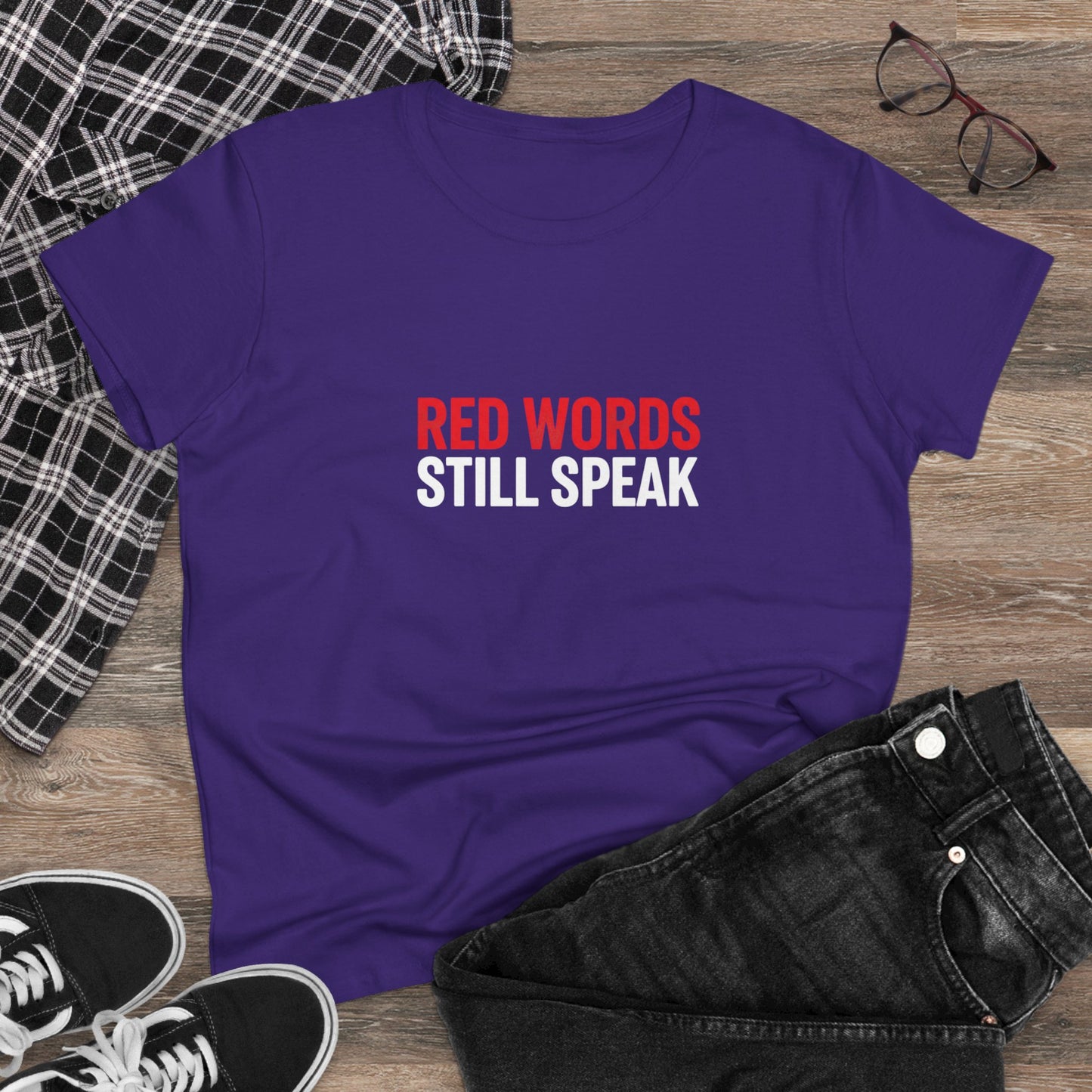 Women's Christian Scripture Tee — "Red Words Still Speak" (Matthew 24:35)