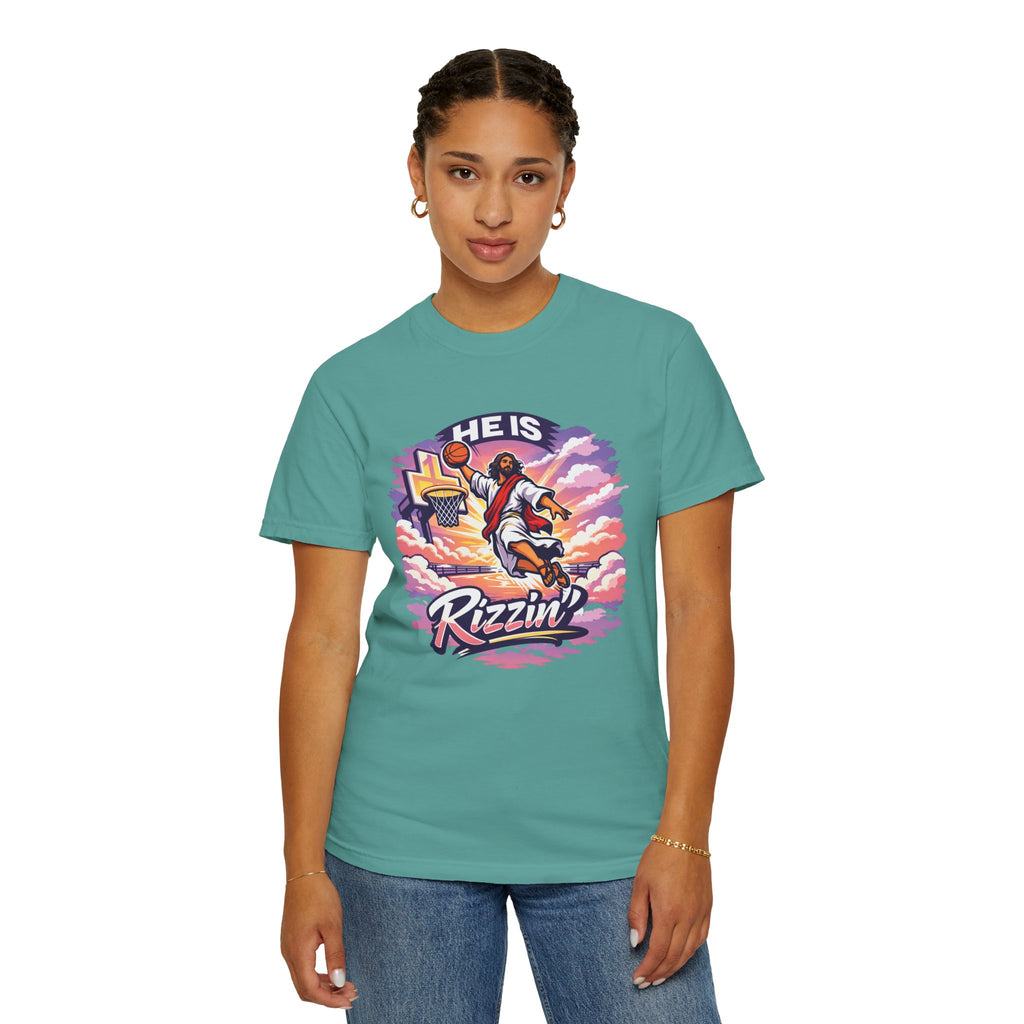 Christian Basketball — "He Is Rizzin'" Resurrection (Easter) -Unisex Comfort Colors