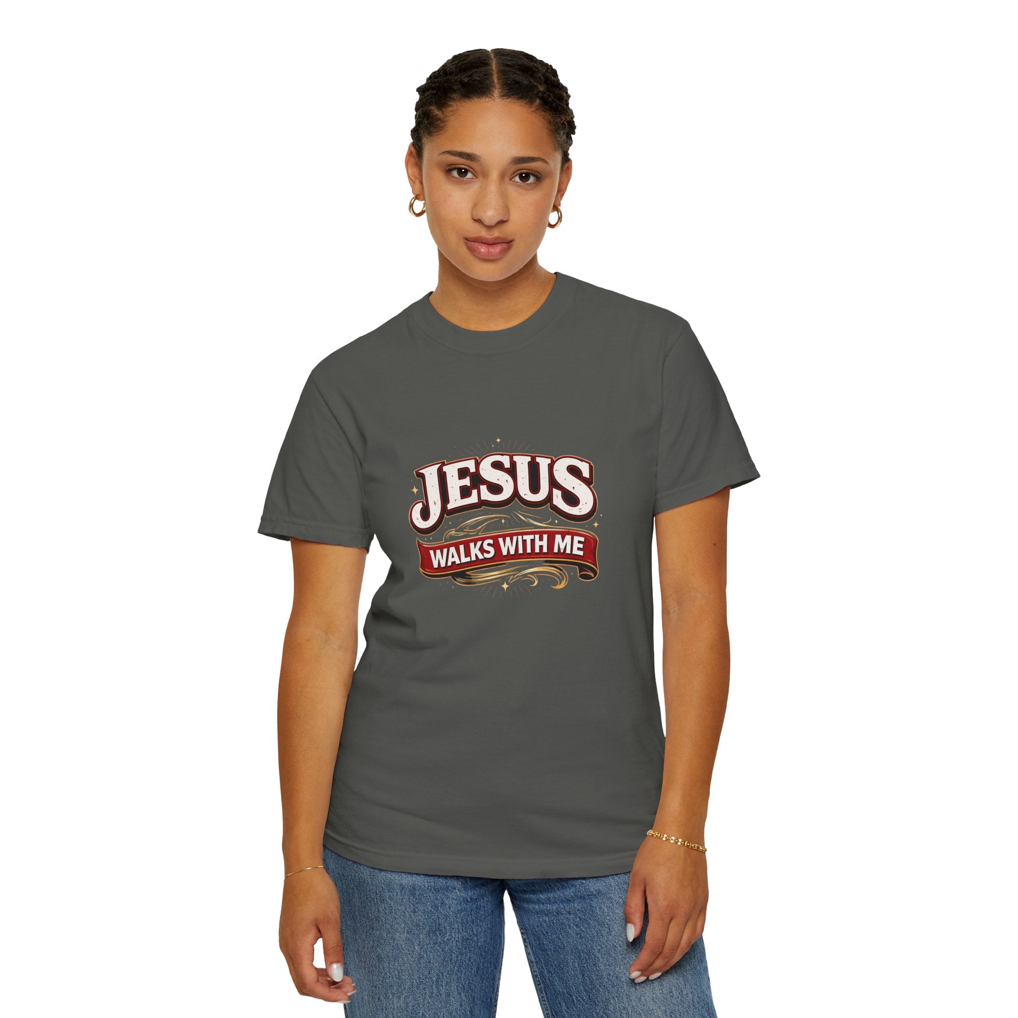 Unisex - Jesus Walks With Me T-Shirt — (Matthew 28:20) - Comfort Colors