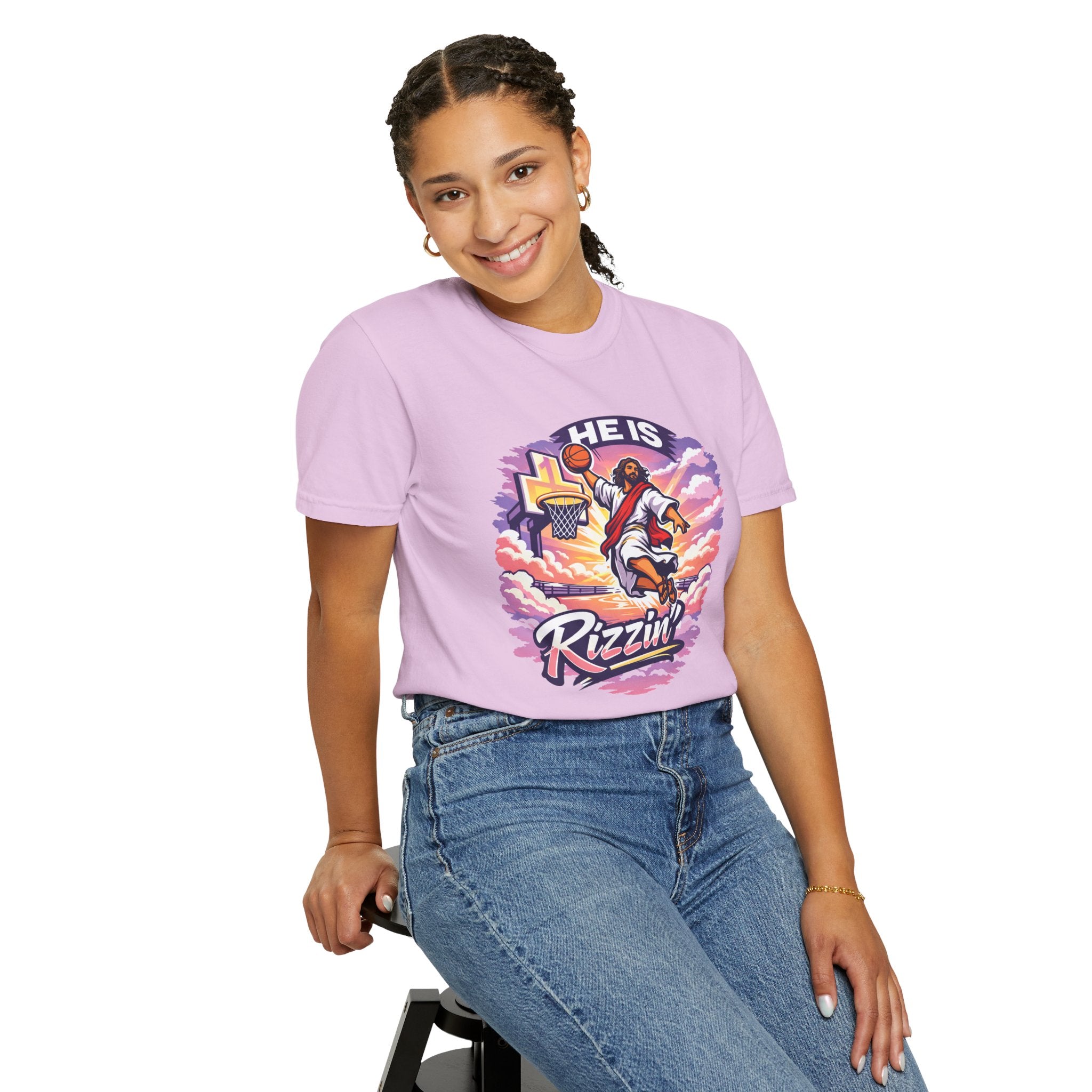 Christian Basketball — "He Is Rizzin'" Resurrection (Easter) -Unisex Comfort Colors