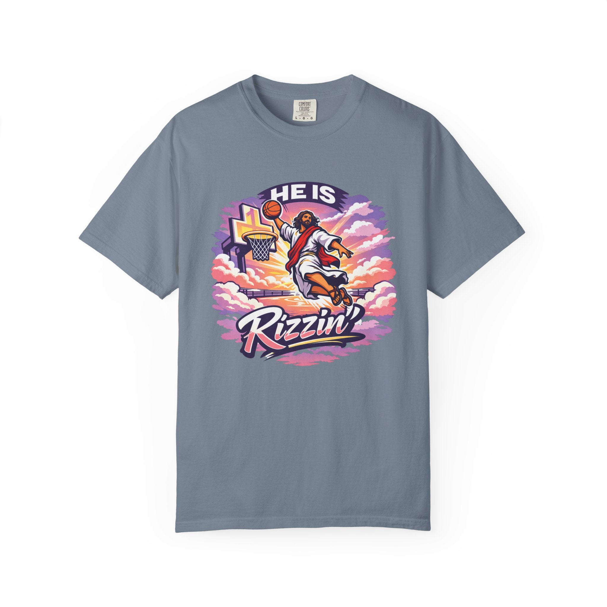 Christian Basketball — "He Is Rizzin'" Resurrection (Easter) -Unisex Comfort Colors