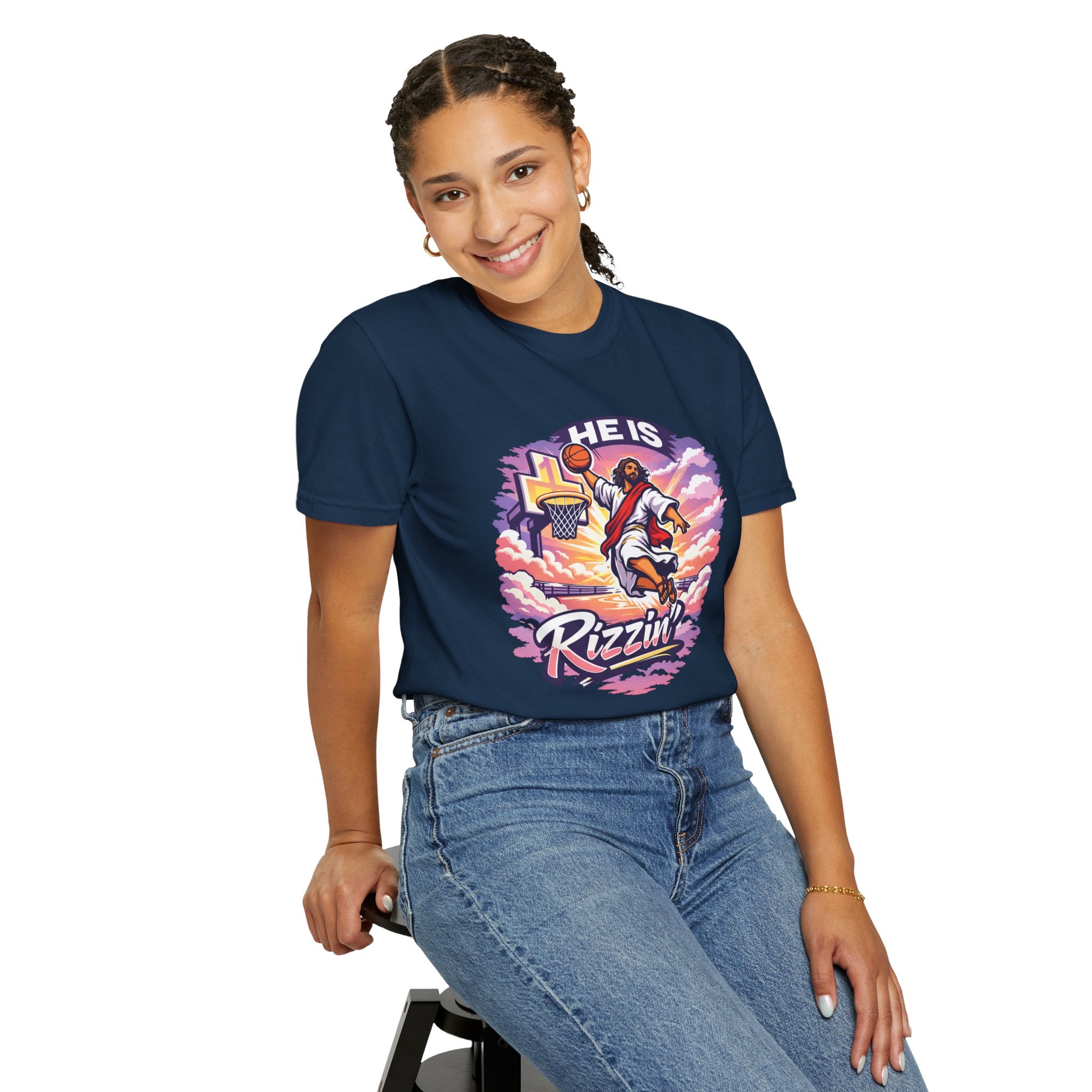 Christian Basketball — "He Is Rizzin'" Resurrection (Easter) -Unisex Comfort Colors