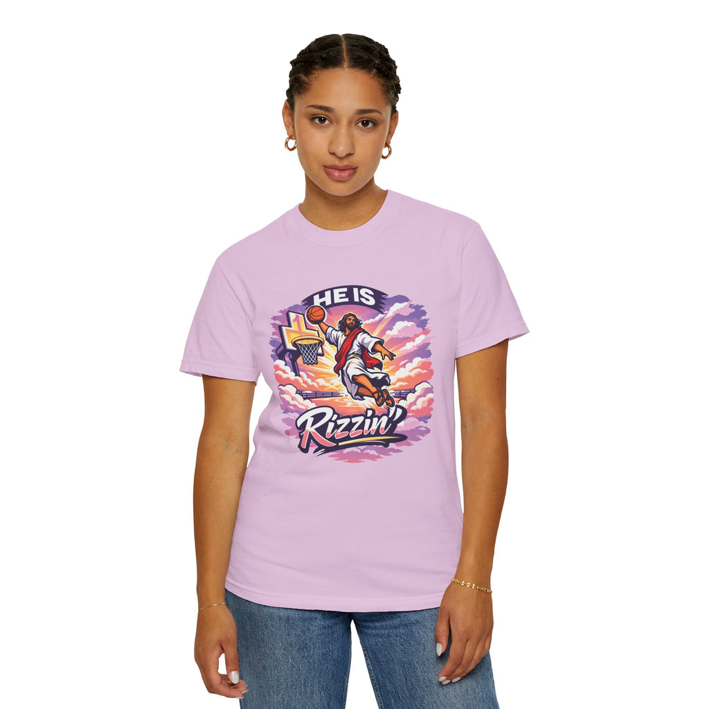 Christian Basketball — "He Is Rizzin'" Resurrection (Easter) -Unisex Comfort Colors