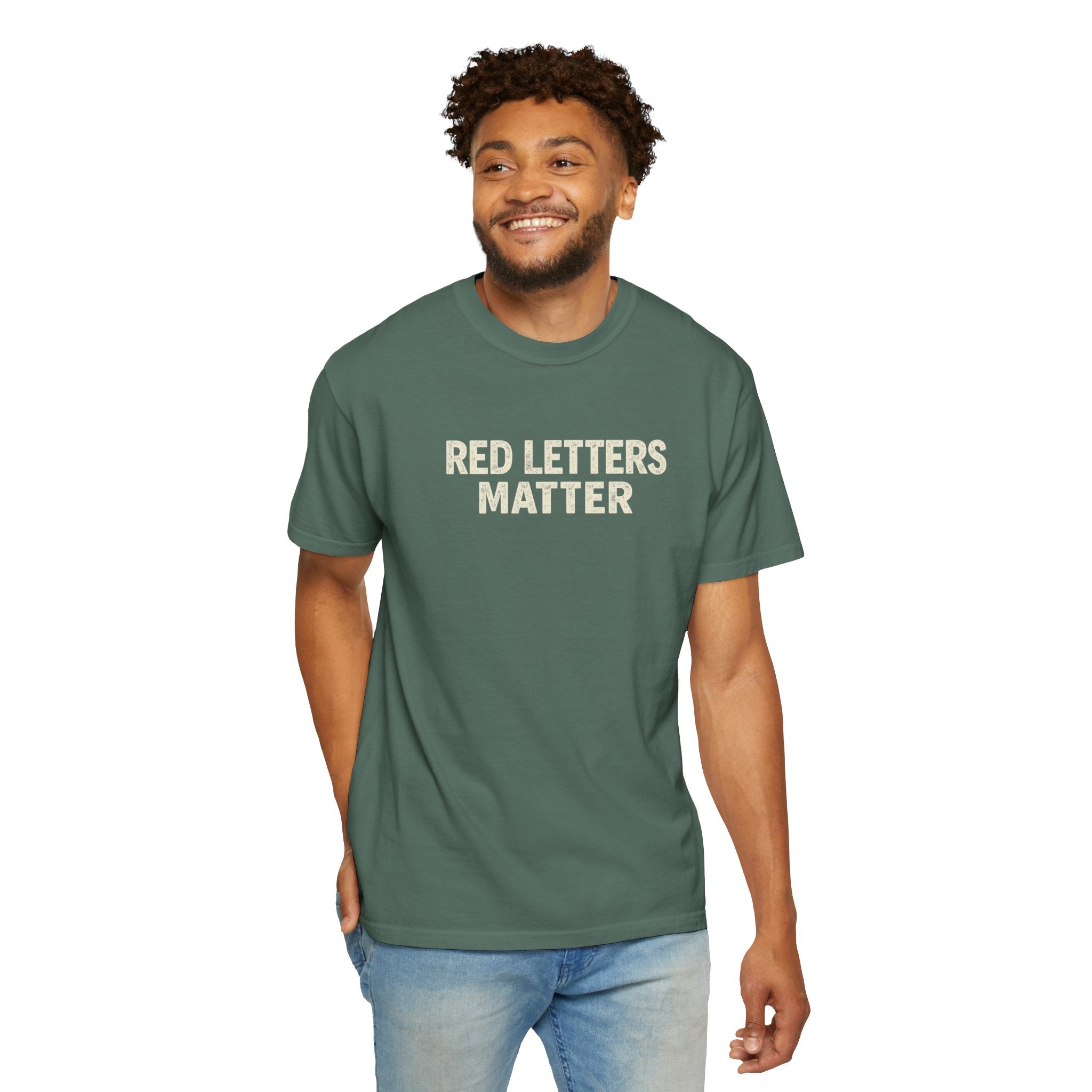 Unisex - Red Letters Matter T‑Shirt — Matthew 22:39 Christian Faith - Comfort Colors Tee