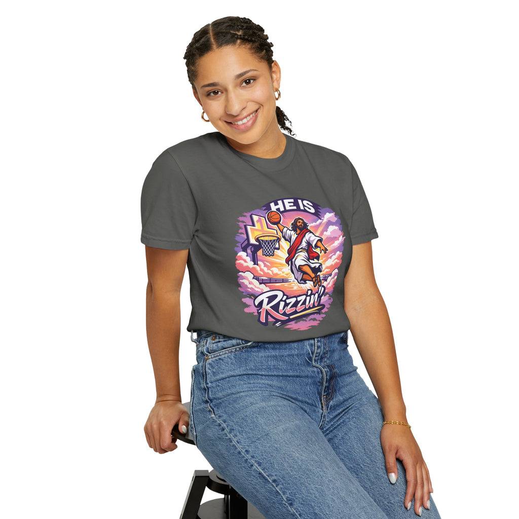 Christian Basketball — "He Is Rizzin'" Resurrection (Easter) -Unisex Comfort Colors
