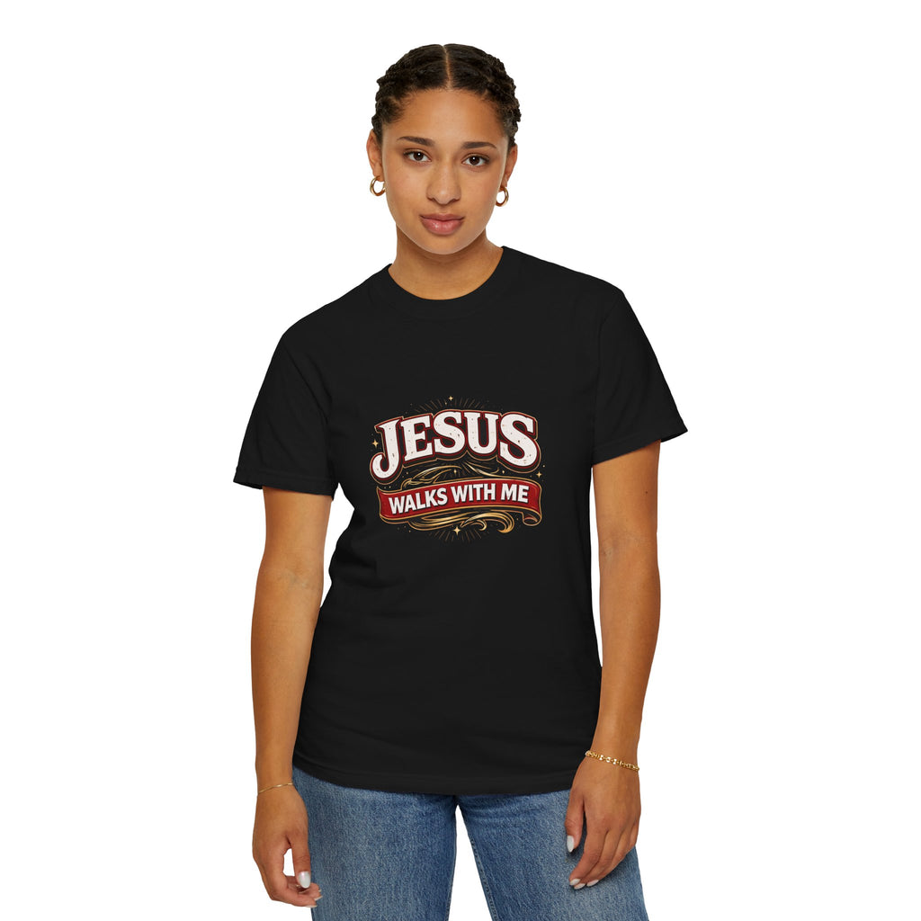 Unisex - Jesus Walks With Me T-Shirt — (Matthew 28:20) - Comfort Colors