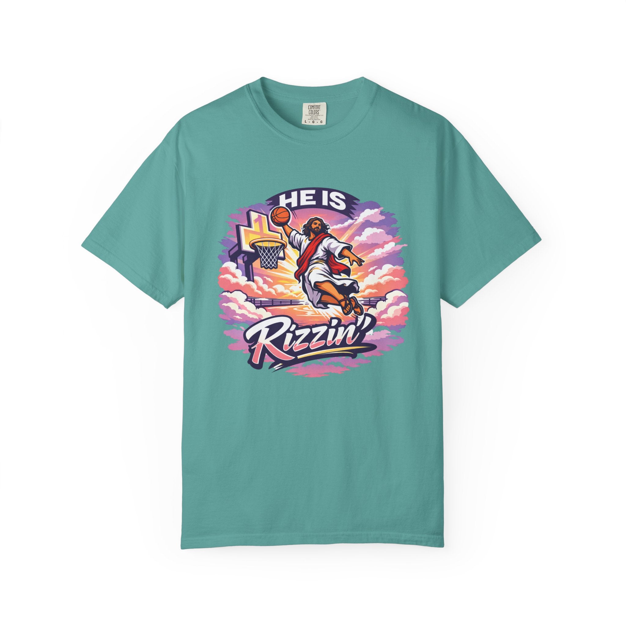 Christian Basketball — "He Is Rizzin'" Resurrection (Easter) -Unisex Comfort Colors