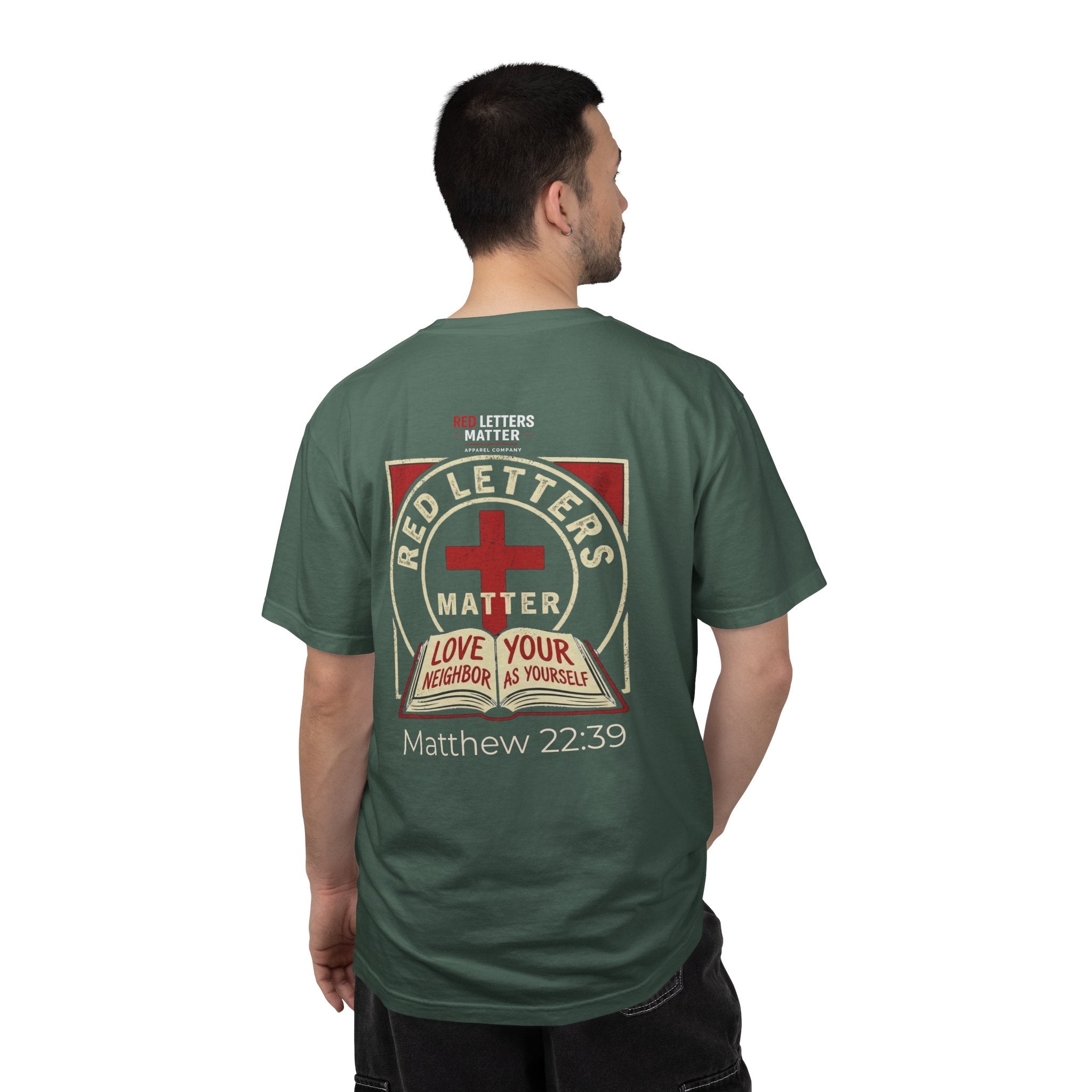 Unisex - Red Letters Matter T‑Shirt — Matthew 22:39 Christian Faith - Comfort Colors Tee