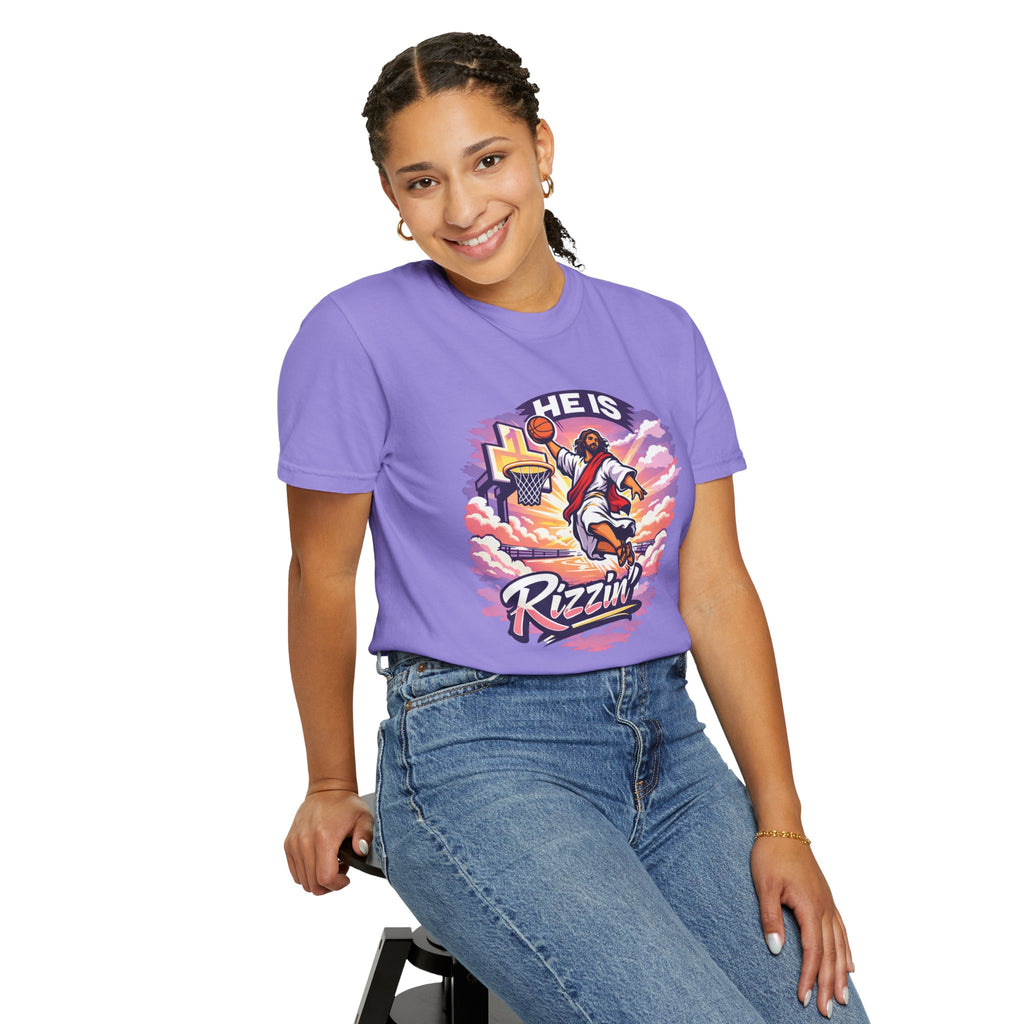 Christian Basketball — "He Is Rizzin'" Resurrection (Easter) -Unisex Comfort Colors