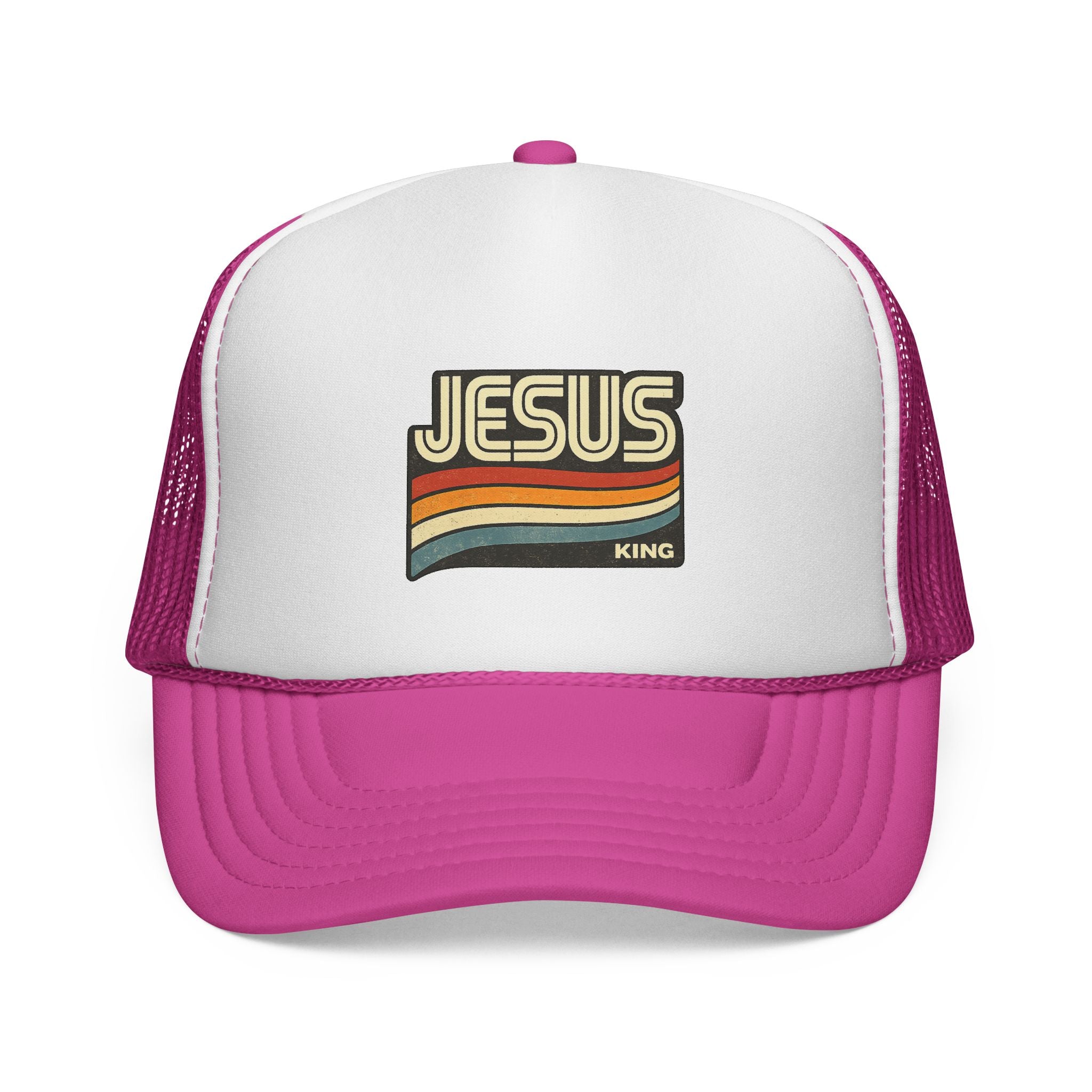 Jesus King Trucker Hat - Retro Rainbow Christian Cap