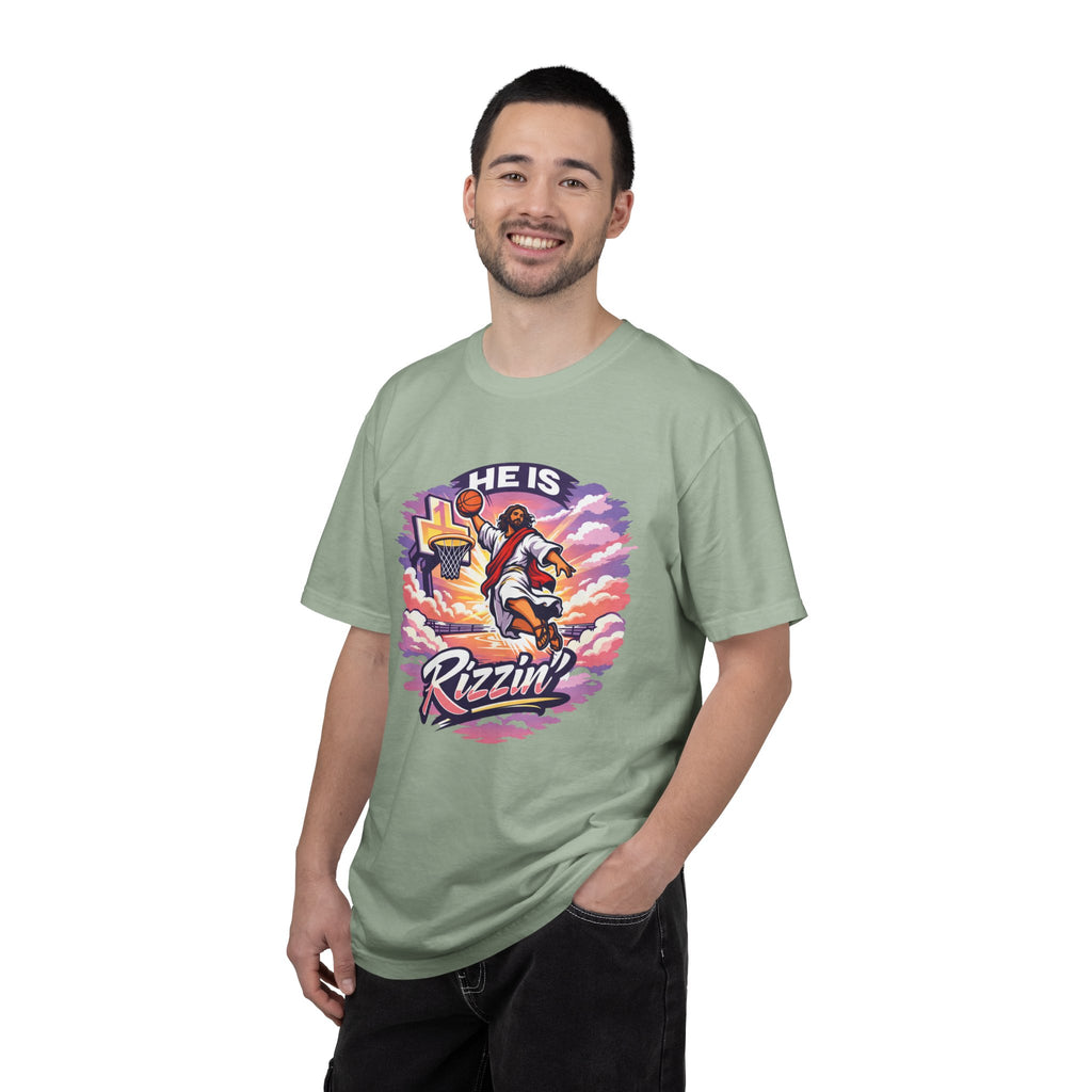 Christian Basketball — "He Is Rizzin'" Resurrection (Easter) -Unisex Comfort Colors