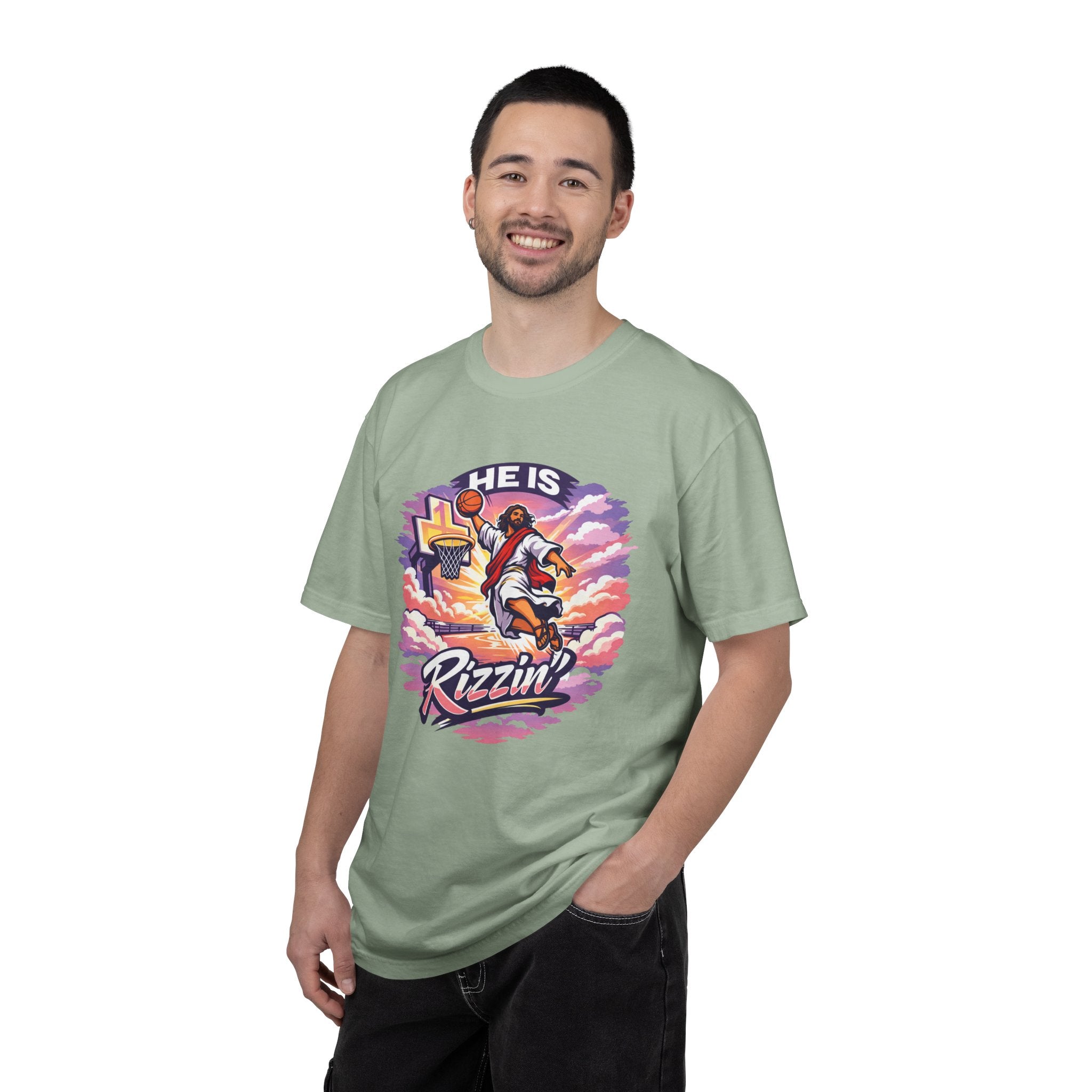 Christian Basketball — "He Is Rizzin'" Resurrection (Easter) -Unisex Comfort Colors