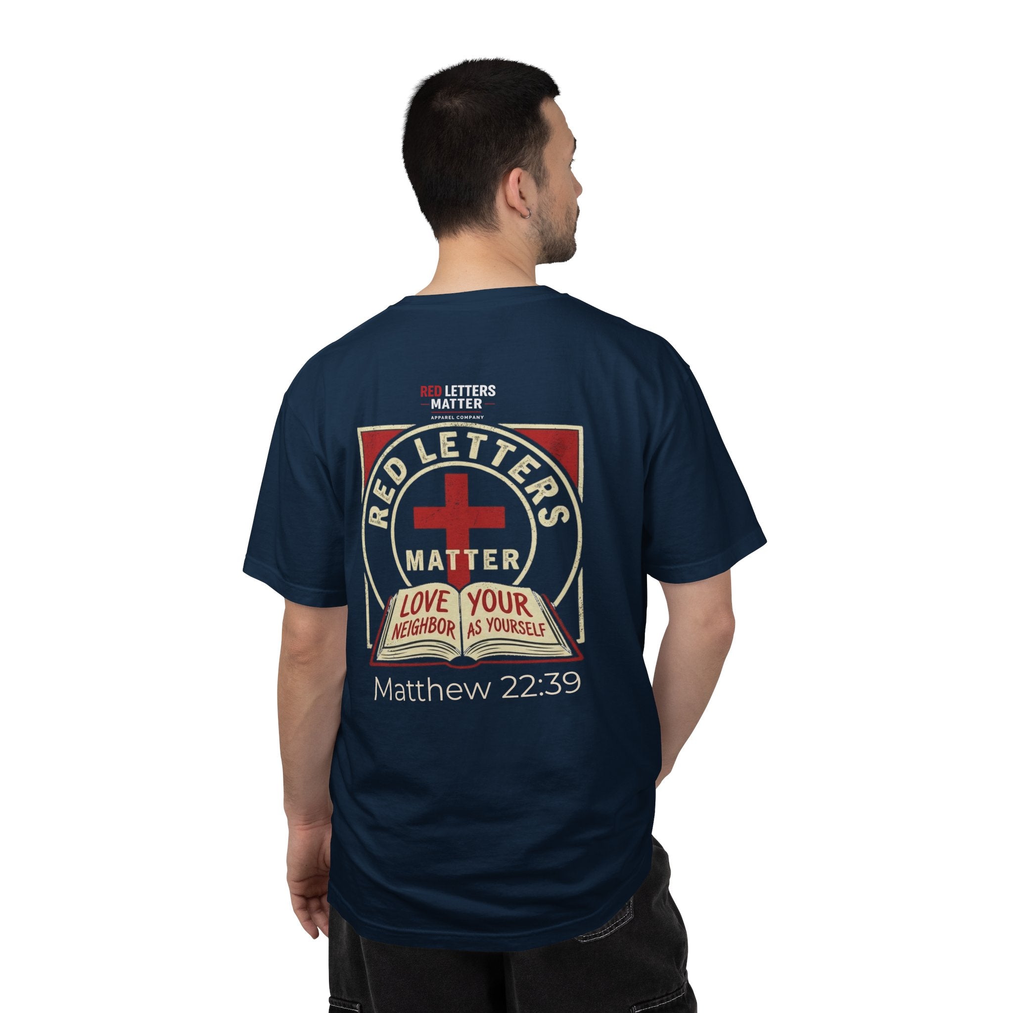 Unisex - Red Letters Matter T‑Shirt — Matthew 22:39 Christian Faith - Comfort Colors Tee