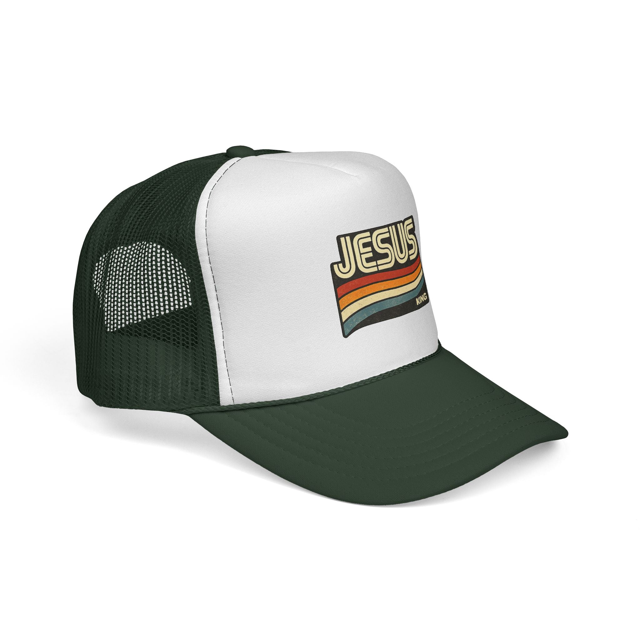 Jesus King Trucker Hat - Retro Rainbow Christian Cap