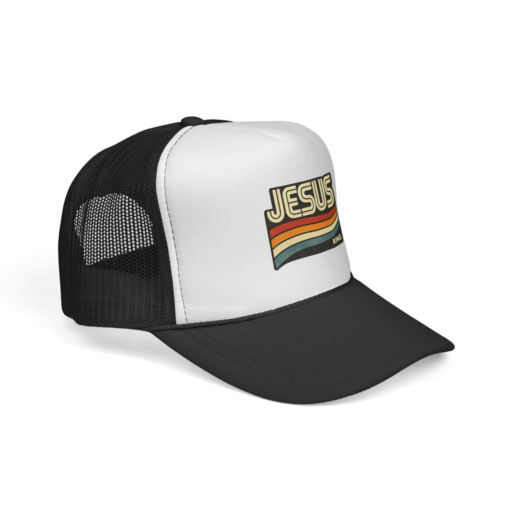 Jesus King Trucker Hat - Retro Rainbow Christian Cap