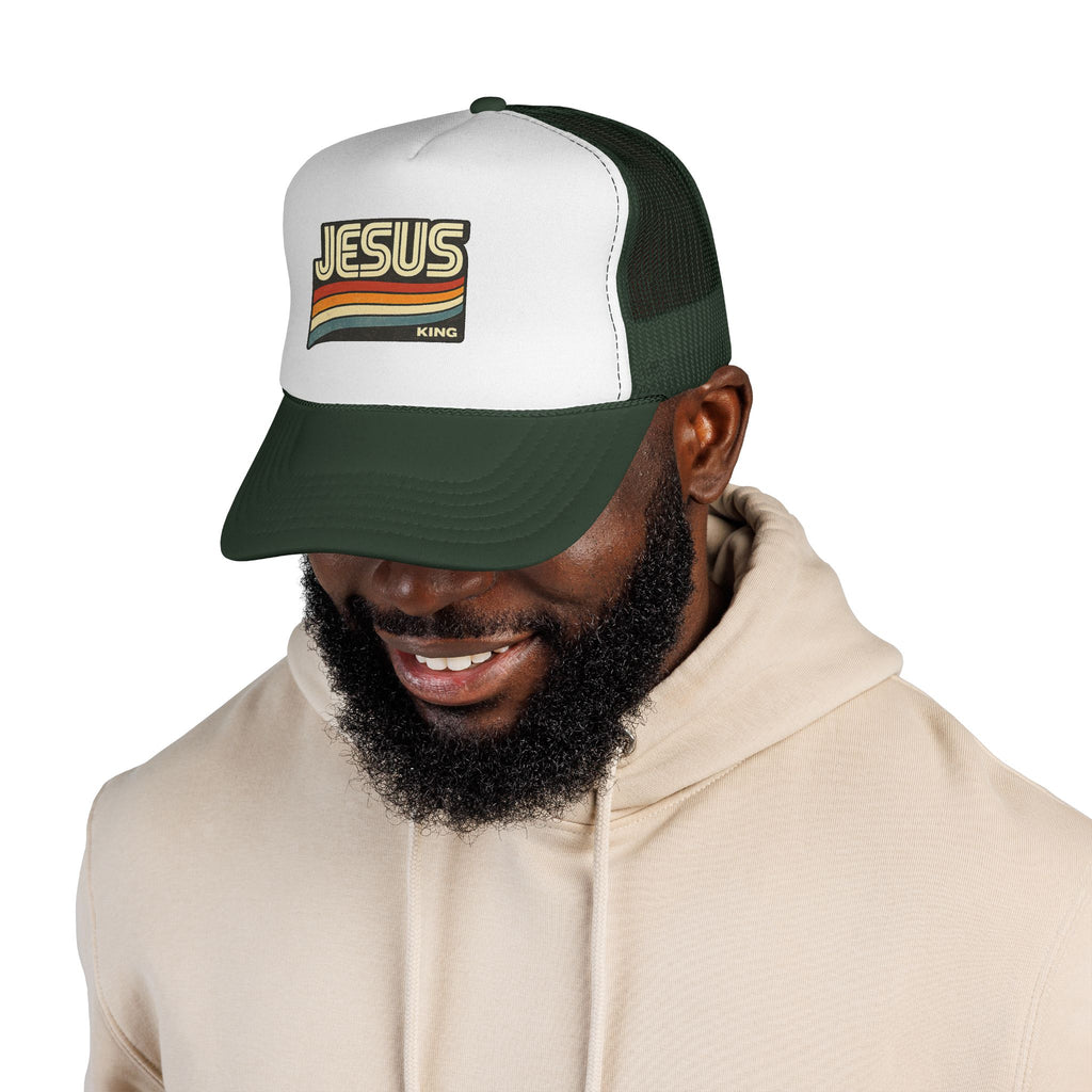 Jesus King Trucker Hat - Retro Rainbow Christian Cap
