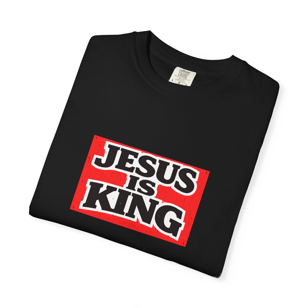 Unisex - Jesus Is King Red Block T-Shirt — 2 Timothy 4:7 Comfort Colors