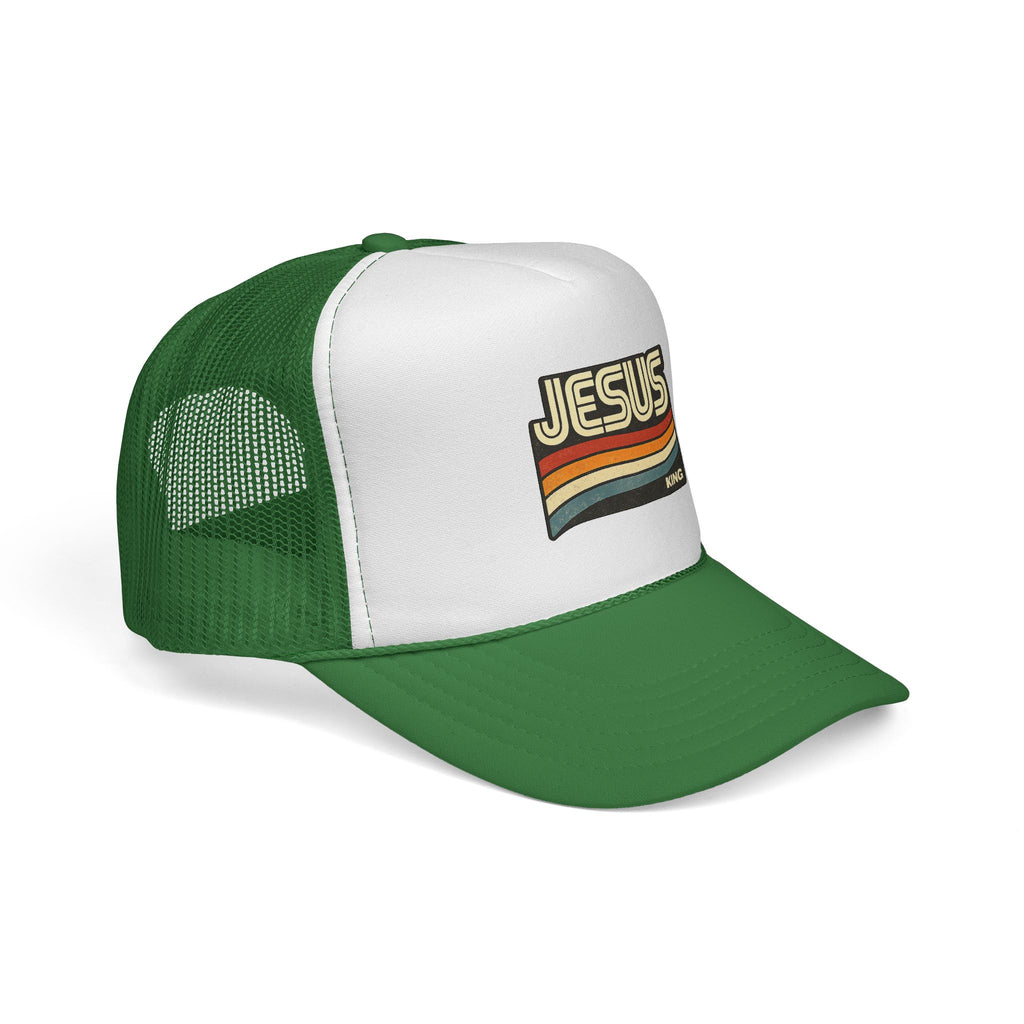 Jesus King Trucker Hat - Retro Rainbow Christian Cap