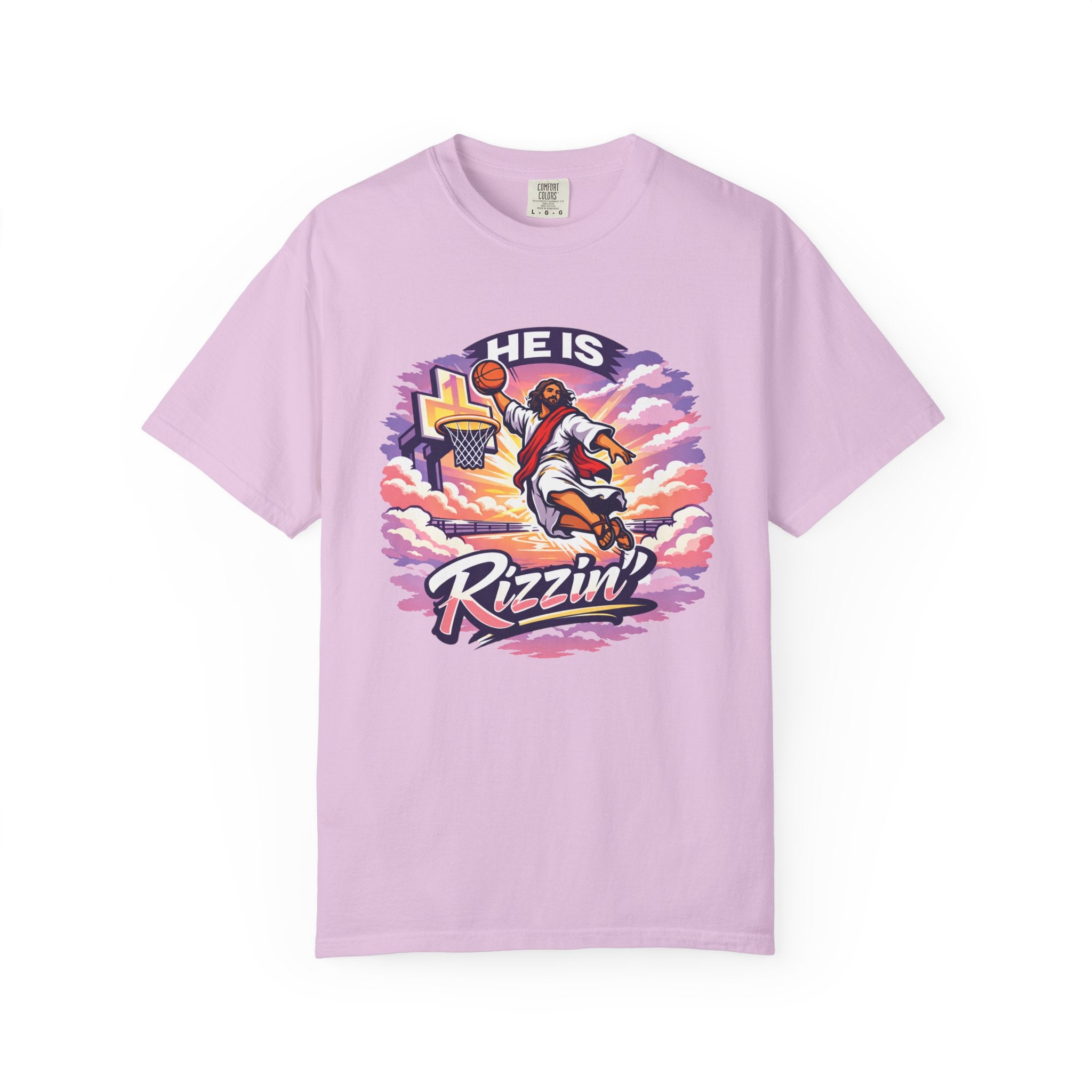 Christian Basketball — "He Is Rizzin'" Resurrection (Easter) -Unisex Comfort Colors