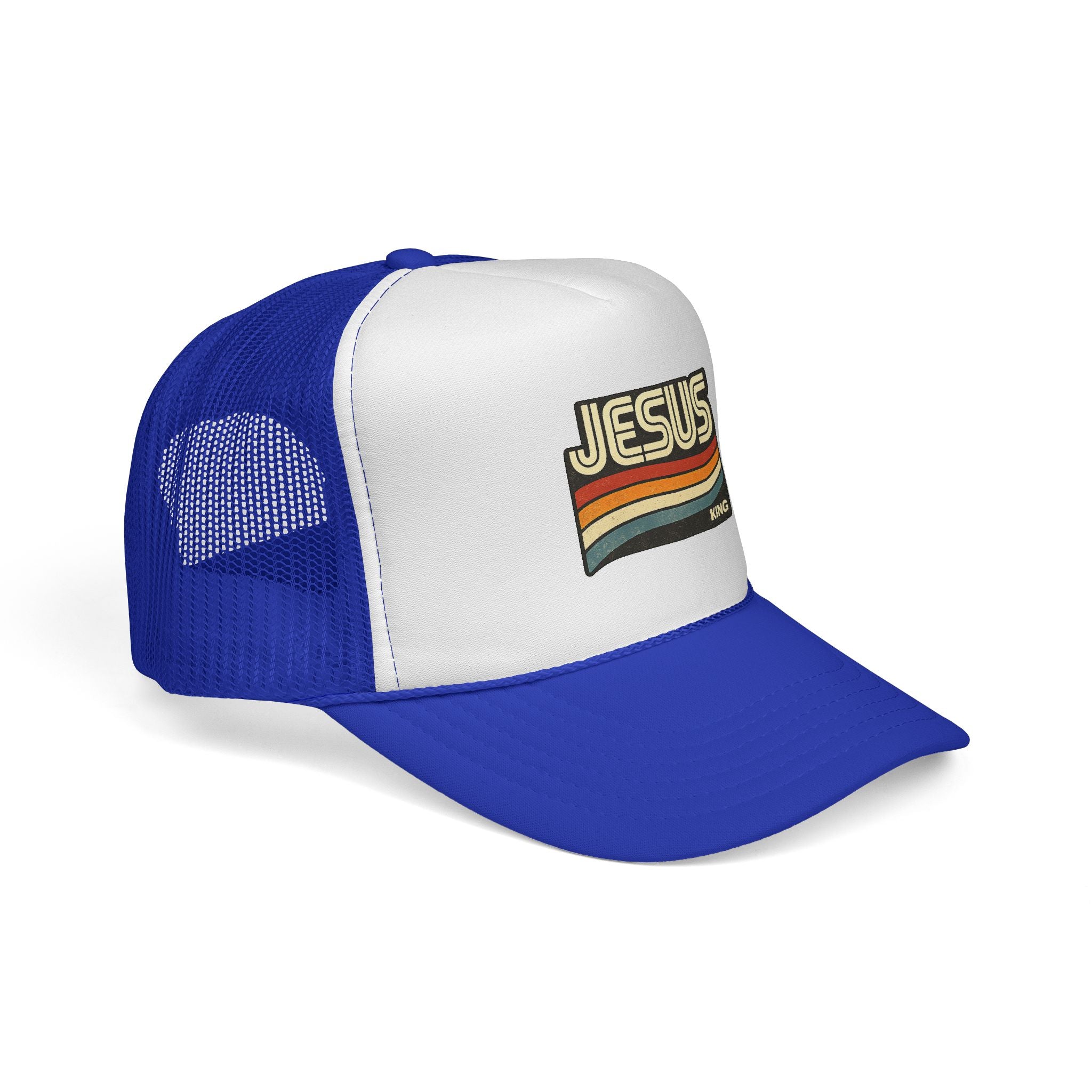 Jesus King Trucker Hat - Retro Rainbow Christian Cap
