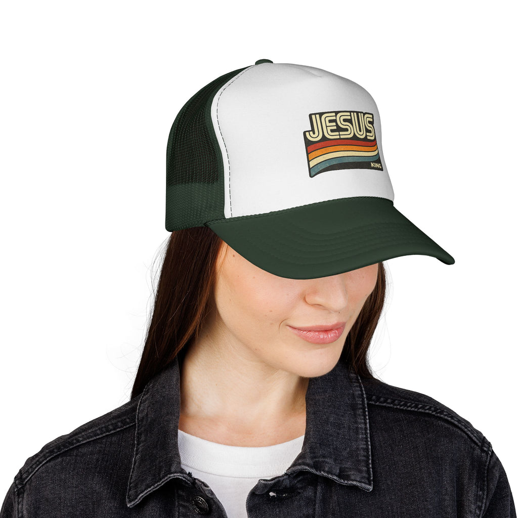 Jesus King Trucker Hat - Retro Rainbow Christian Cap