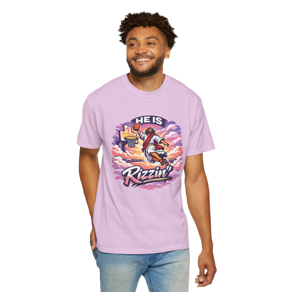 Christian Basketball — "He Is Rizzin'" Resurrection (Easter) -Unisex Comfort Colors