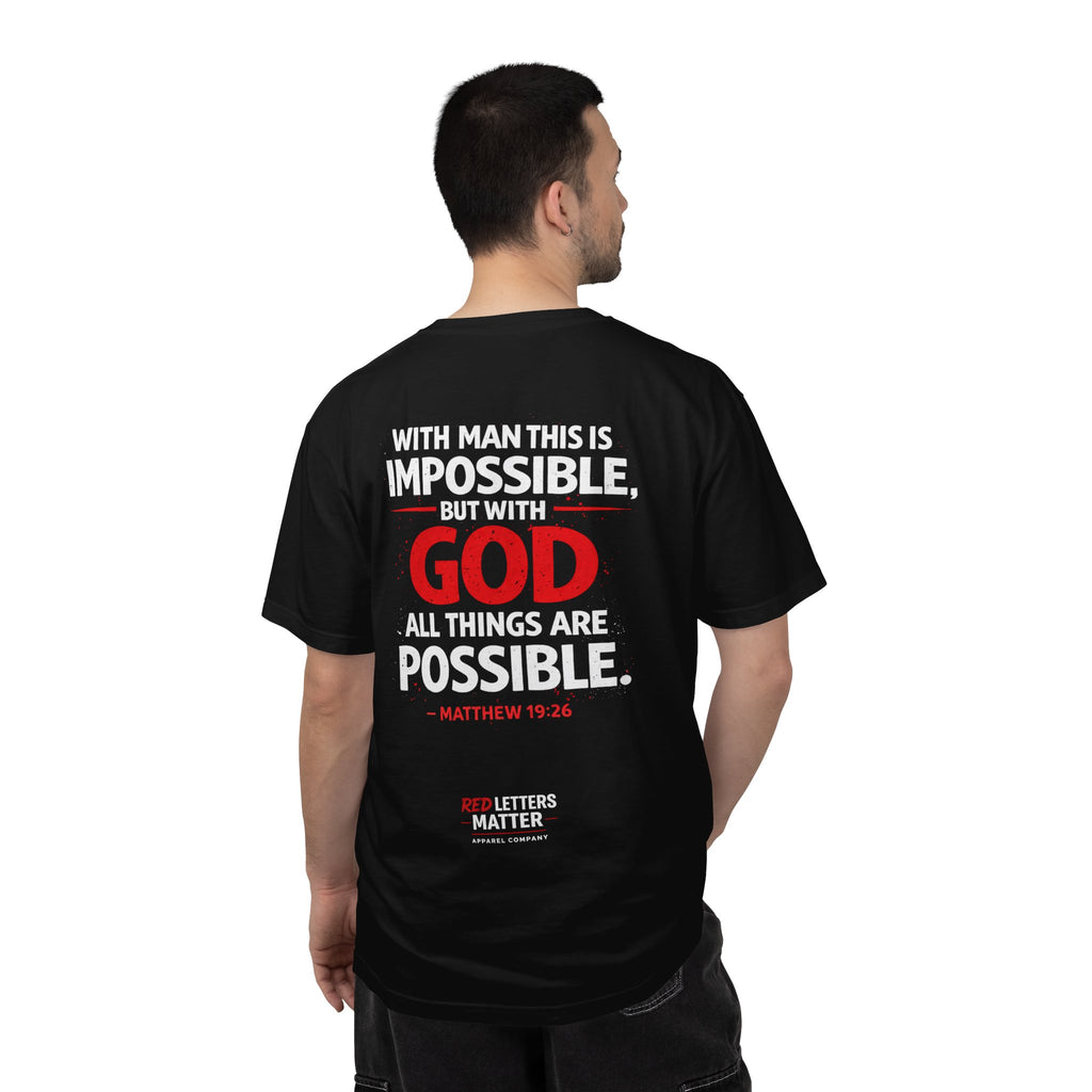 Unisex - Red Letters Matter — Matthew 19:26 Comfort Colors Tee