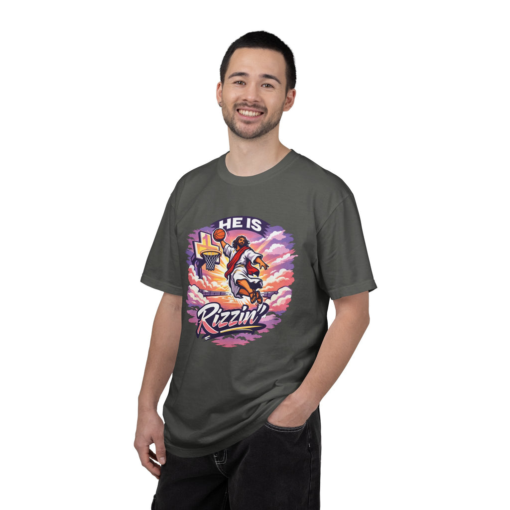 Christian Basketball — "He Is Rizzin'" Resurrection (Easter) -Unisex Comfort Colors