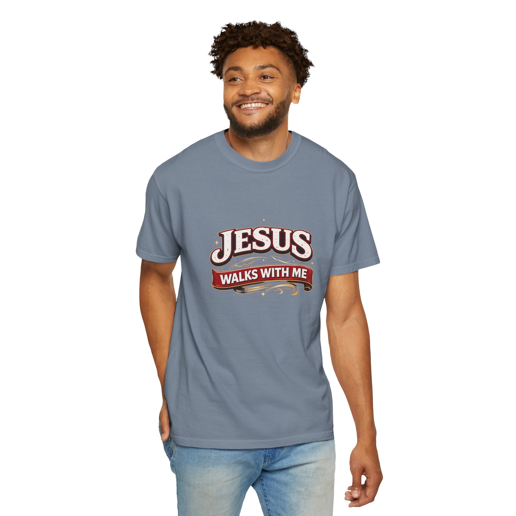 Unisex - Jesus Walks With Me T-Shirt — (Matthew 28:20) - Comfort Colors