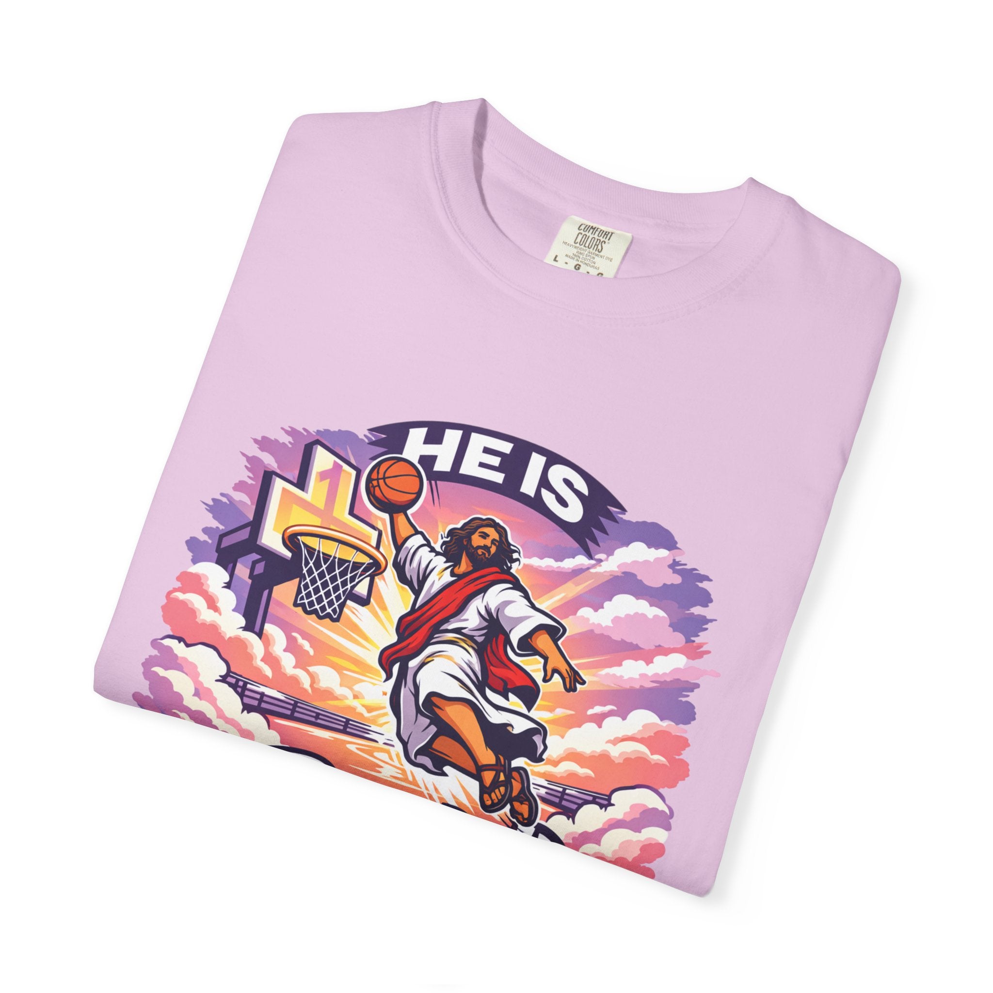 Christian Basketball — "He Is Rizzin'" Resurrection (Easter) -Unisex Comfort Colors