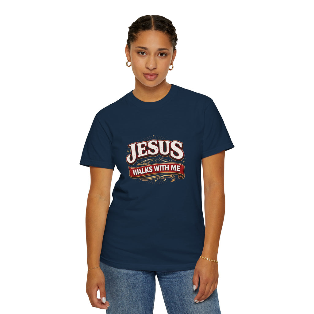Unisex - Jesus Walks With Me T-Shirt — (Matthew 28:20) - Comfort Colors